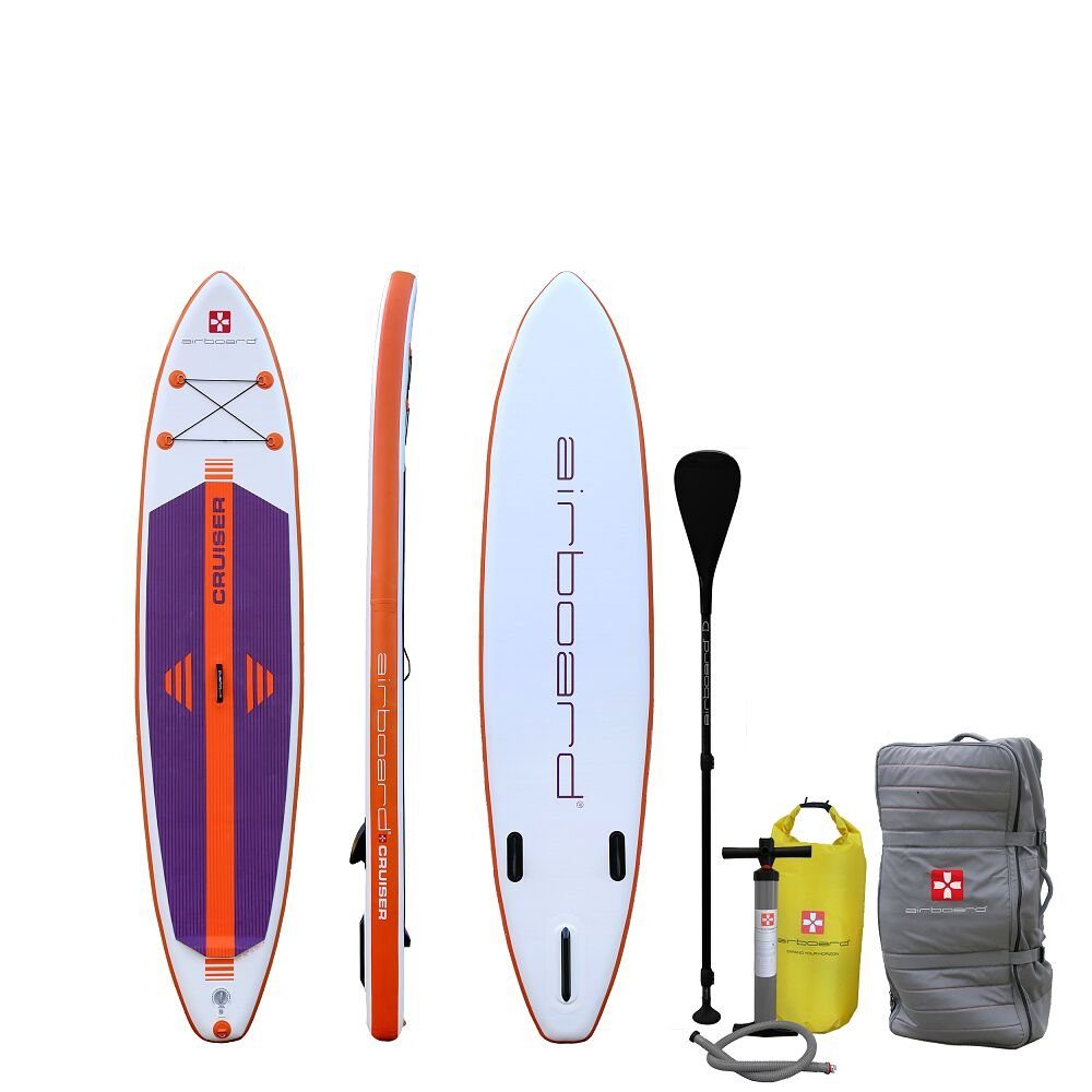 Airboard SUP-Board Stand Up Paddling Board Set Cruiser 11'2, Gepäcknetz sichert die Tasche Orange-Purple