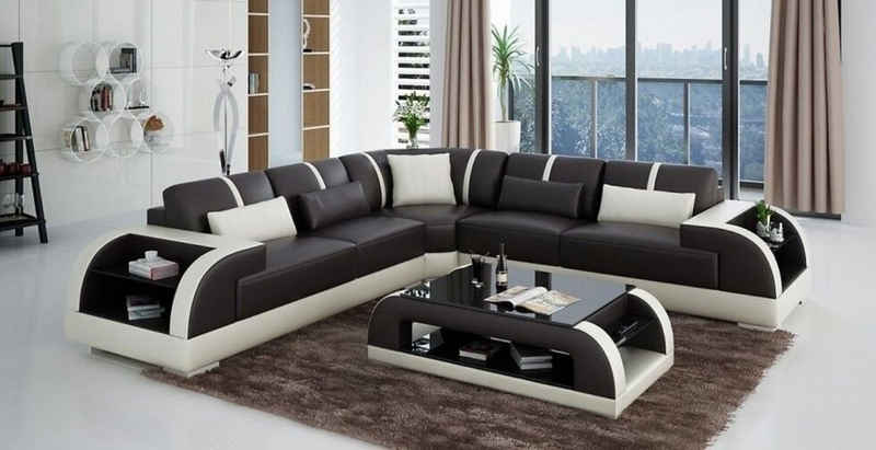 JVmoebel Ecksofa Ledersofa Designersofa Design Braun Weiß Ecksofa Sofa Couch Sofort, 1 Teile