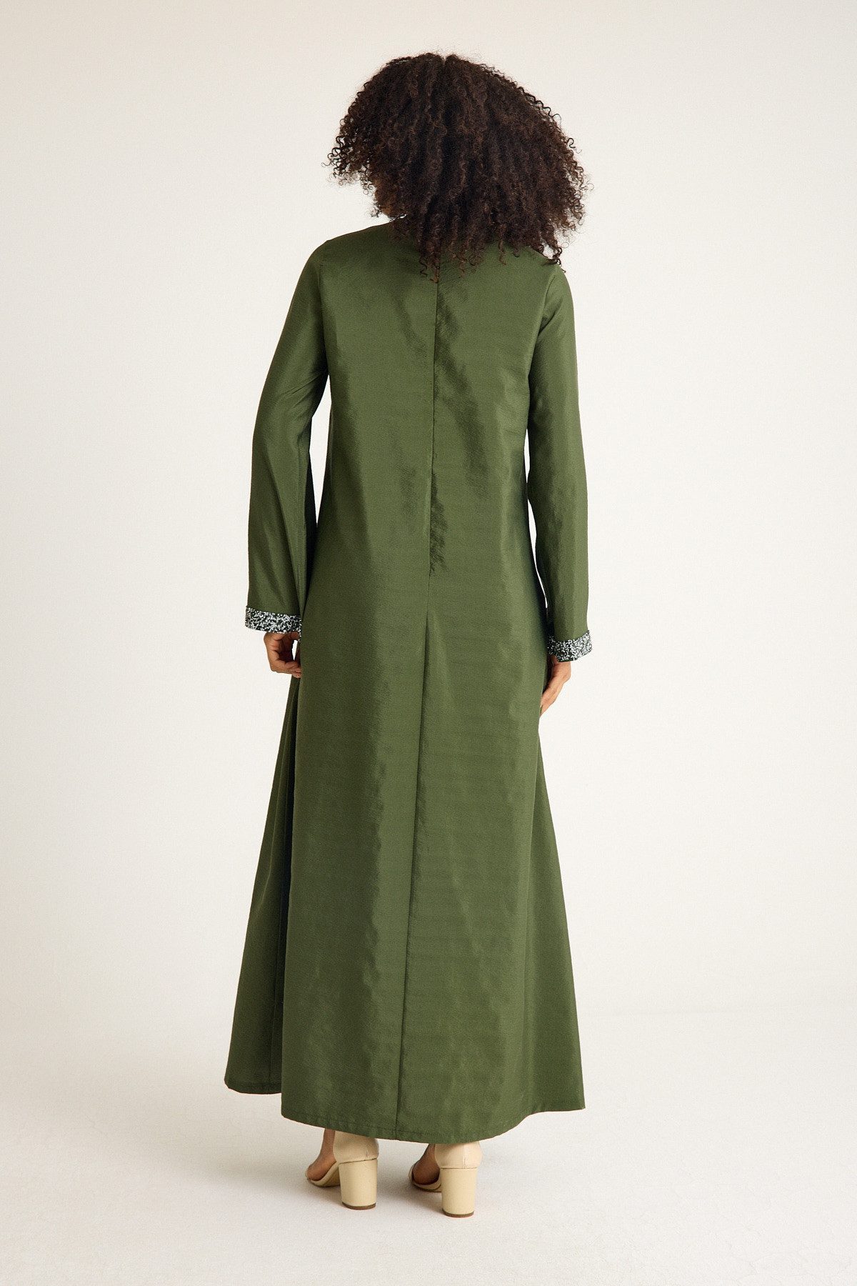 fashionshowcase Tunikakleid Damen Abaya mit Glitzerdetails in Leinenoptik