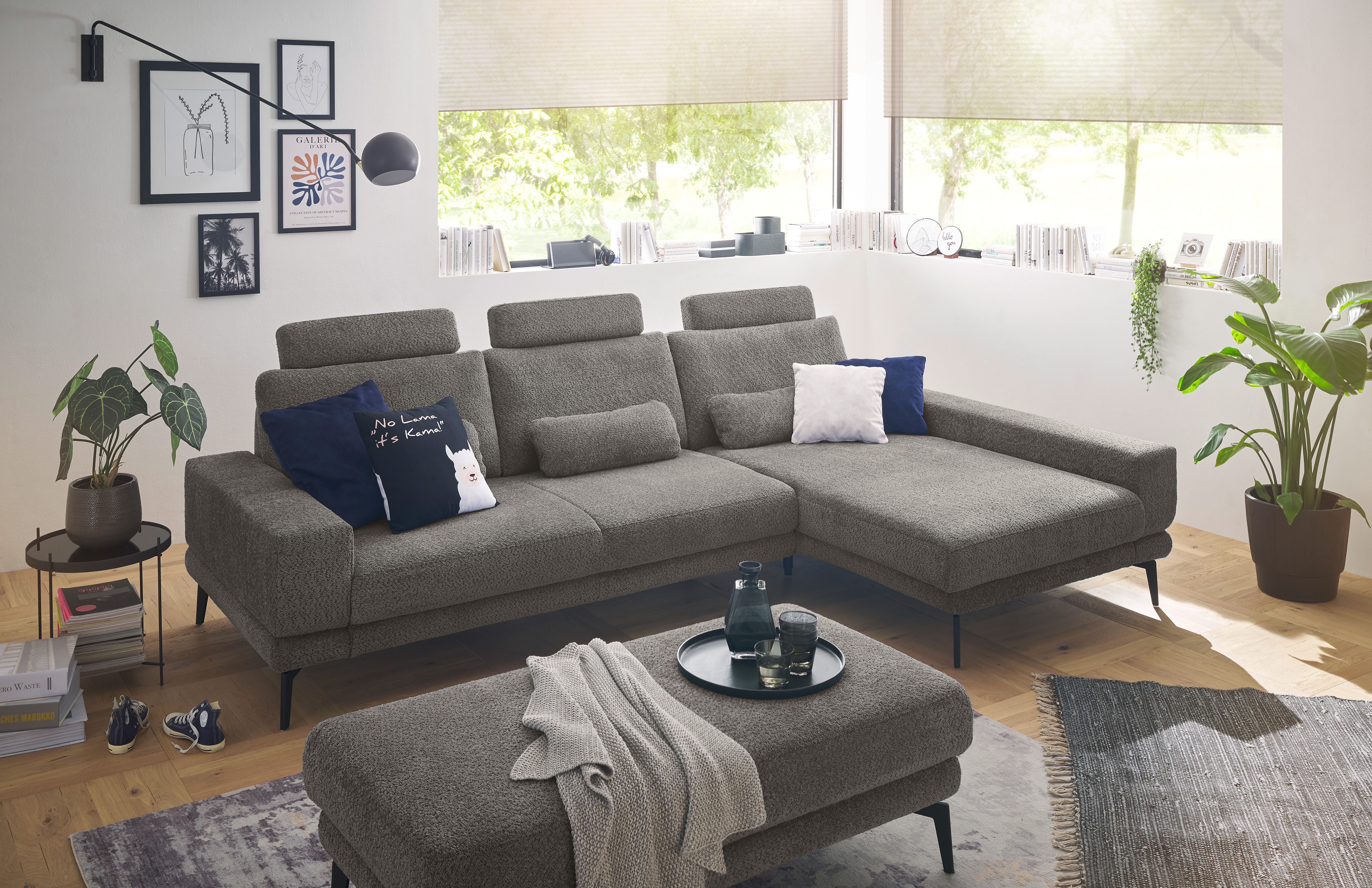 set one by Musterring Ecksofa SO 3600, inkl motor. Sitztiefenverstellung, Kopfstützen, Nierenkissen, Sitzhöhe 42 cm, Federkern, Breite 293 x Tiefe 180 cm, Kama anthrazit