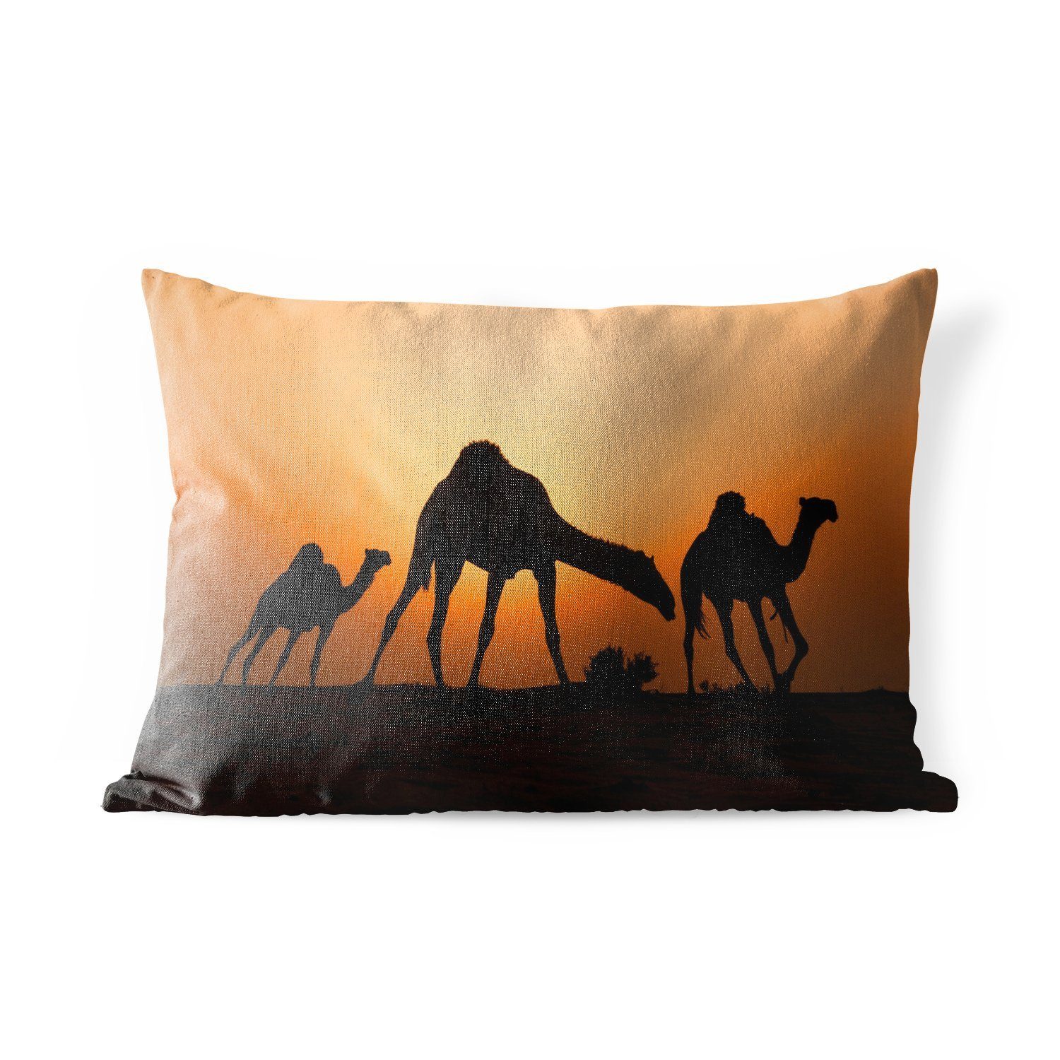 MuchoWow Dekokissen Silhouetten von Kamelen bei Sonnenuntergang, Outdoor-Dekorationskissen, Polyester, Dekokissenbezug, Kissenhülle