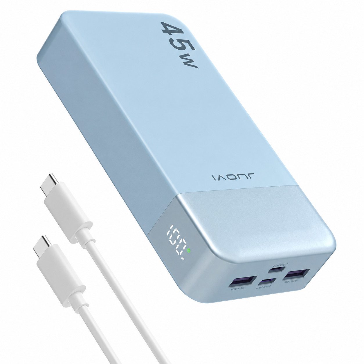 JUOVI Power Bank 45W 20000mAh USB C Schnellladegerät PD QC Fast Charging Powerbank, 4-Port (2C+2A) LED Display, für iPhone 15, iPad, MacBook