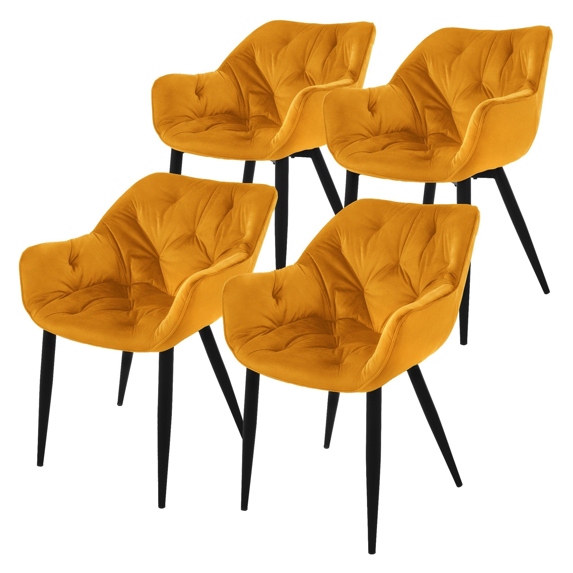 4er Wohnzimmerstuhl Metallbeinen Sessel, ML-DESIGN Ergonomisch Set Küchenstuhl Senf Samtstoff Stuhl Polsterstuhl