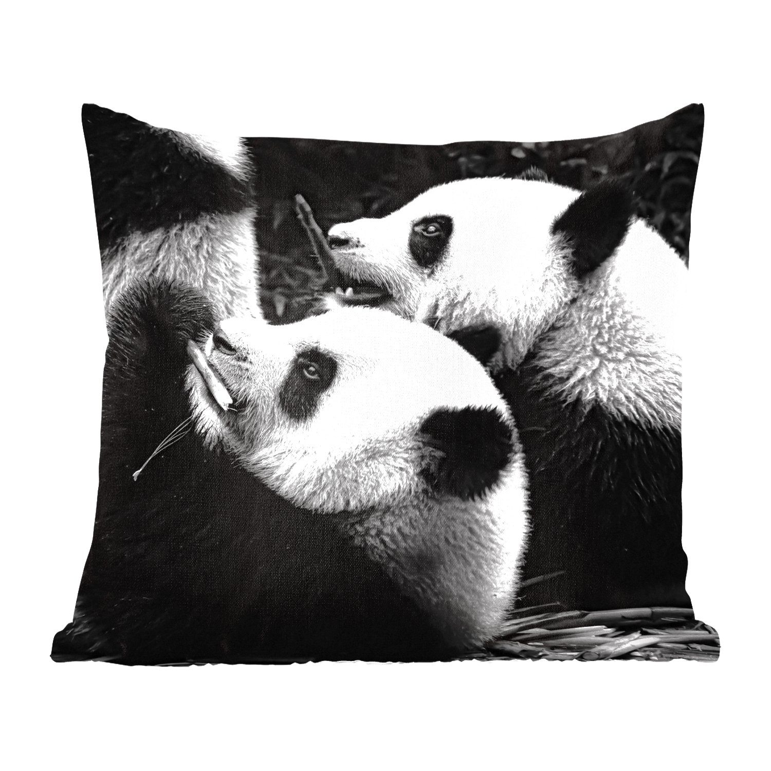 MuchoWow Dekokissen Pandas - Schwarz - Weiß, Zierkissen mit Füllung für Wohzimmer, Schlafzimmer, Deko, Sofakissen