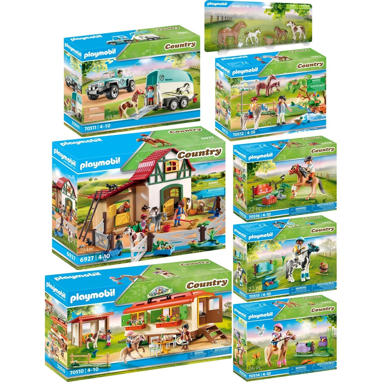 Playmobil® Spielbausteine 6927/70510-70682 Country 8er Komplettset Ponyhof,  Anhänger &