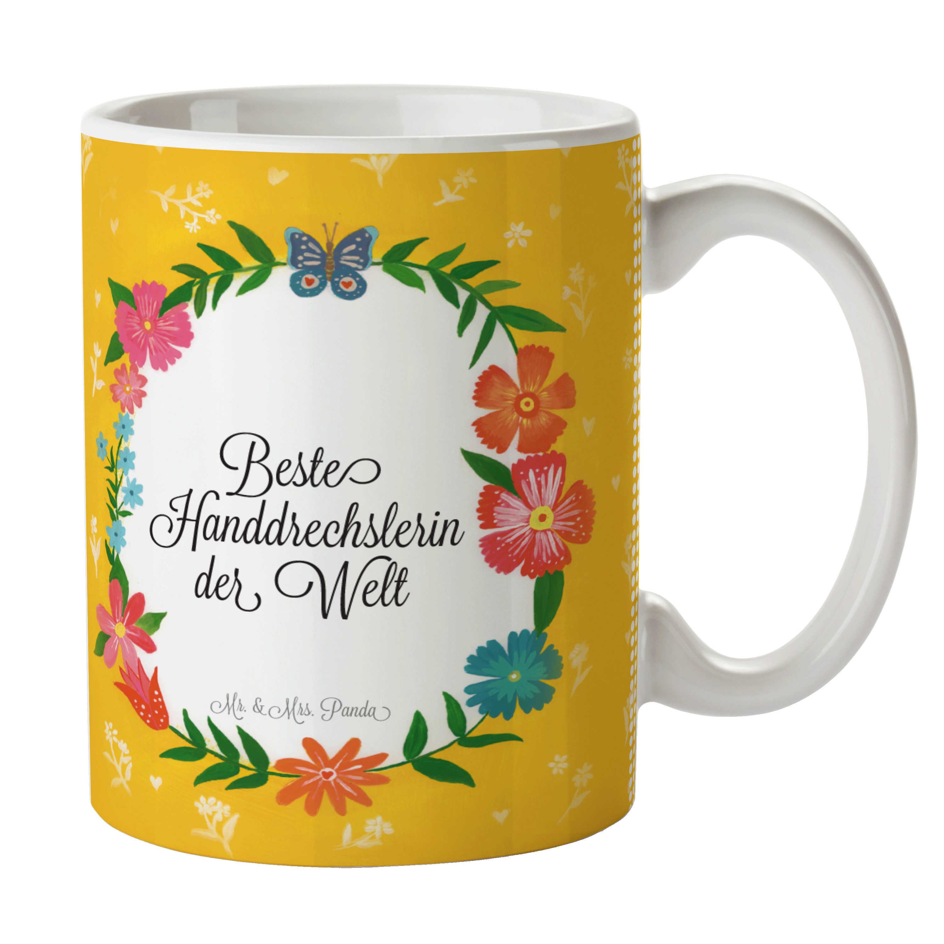 Mr. & Mrs. Panda Tasse Handdrechslerin - Geschenk, Gratulation, Kaffeetasse, Becher, Tasse, Keramik