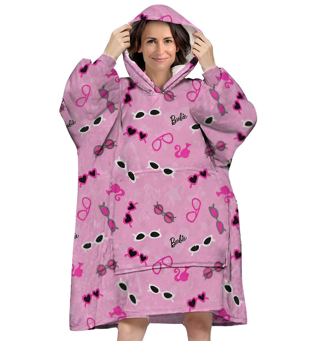 Barbie Sweatponcho Barbie Kuschelponcho Kuscheldecke mit Ärmeln Kapuze Tasche XS-L