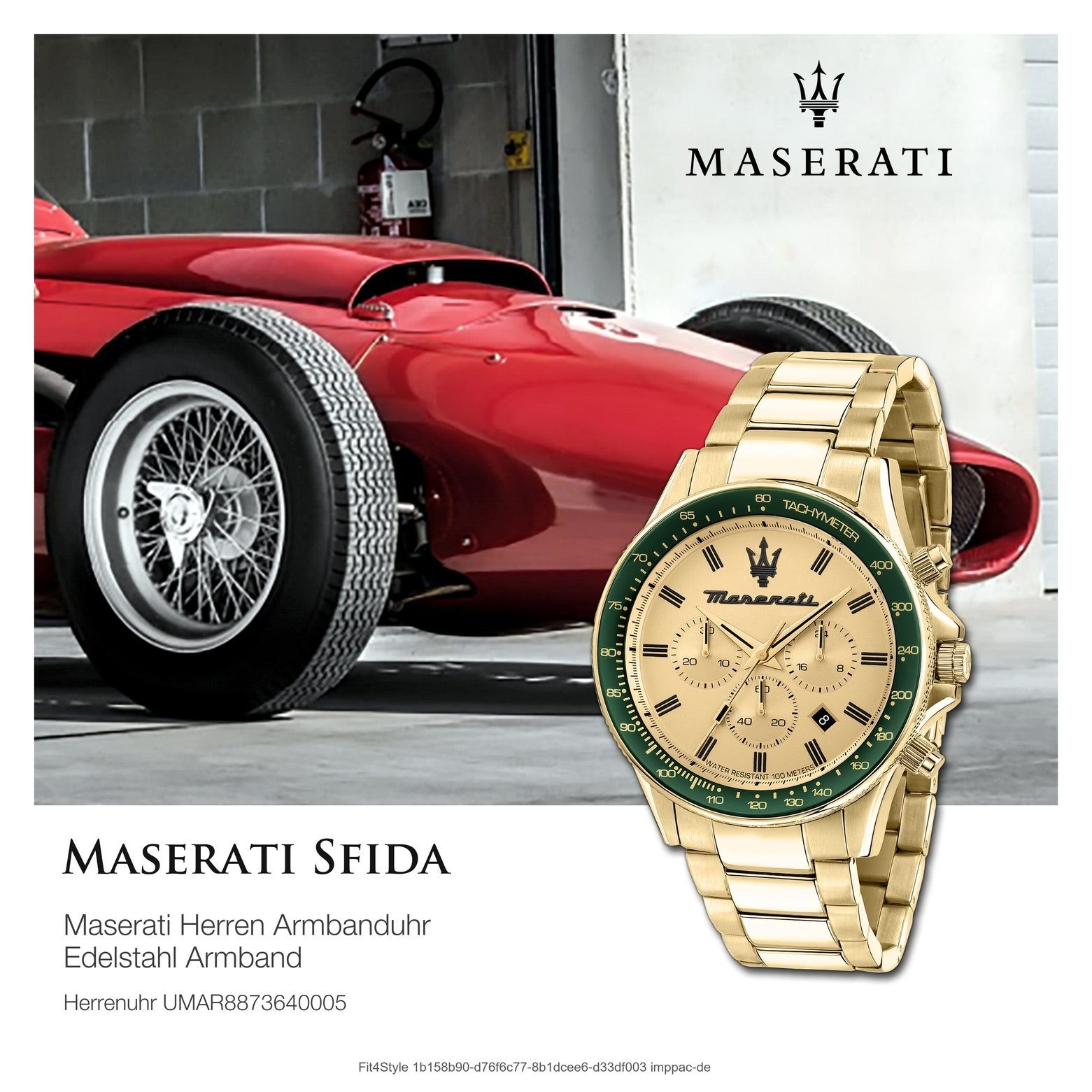 Made-In Chronograph (ca. Herren Uhr Chronograph, groß Italy gold Maserati Edelstahlarmband, MASERATI Herrenuhr 44mm) rund,