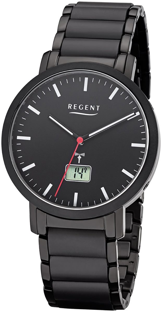 Regent Funkuhr Regent Herren Uhr FR-255 Metall Funkwerk, (Funkuhr), Herren Funkuhr rund, groß (ca. 40mm), Metallarmband