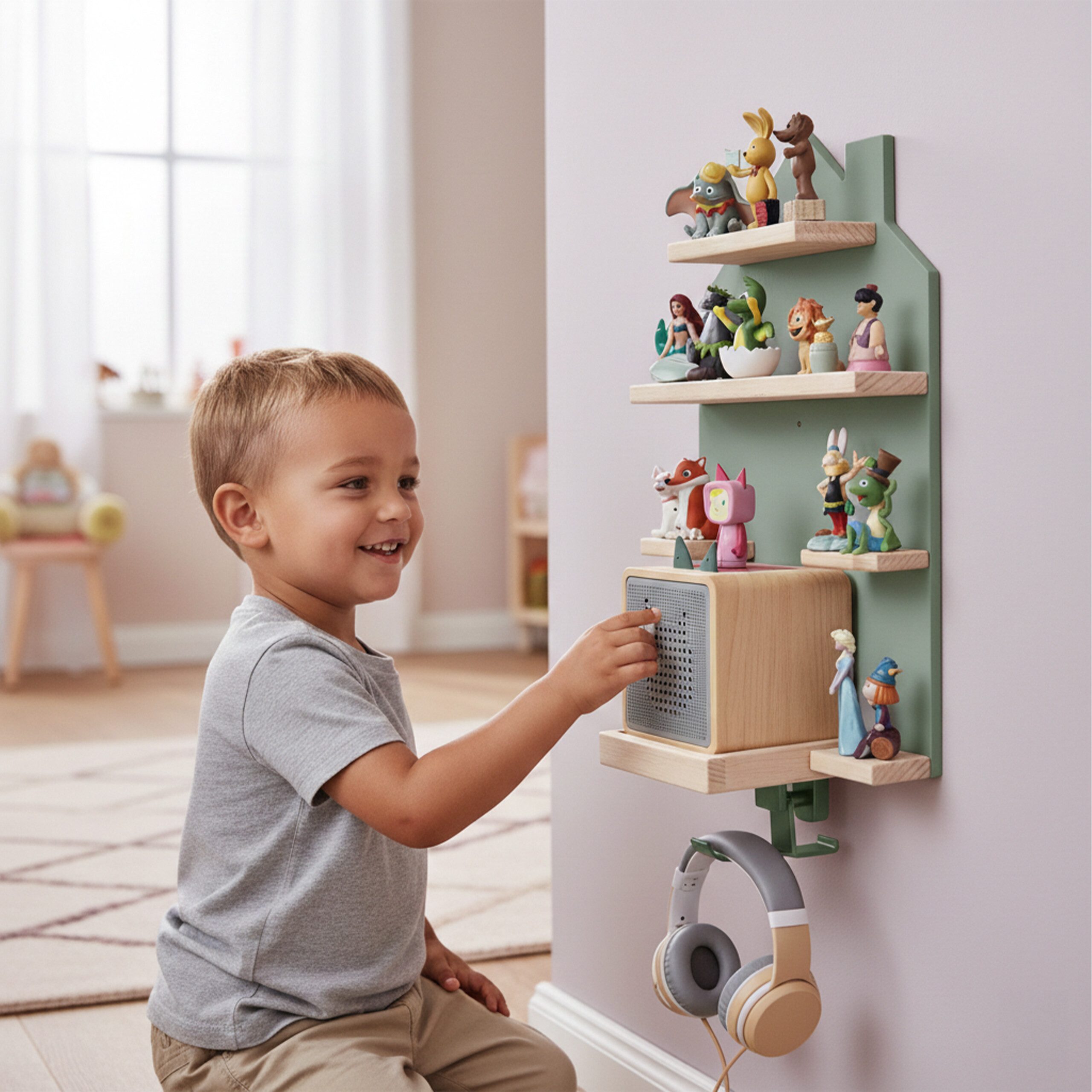 relaxdays Kinderregal Toniebox Regal Haus, 1-tlg., salbei. – Bild 2 von 5