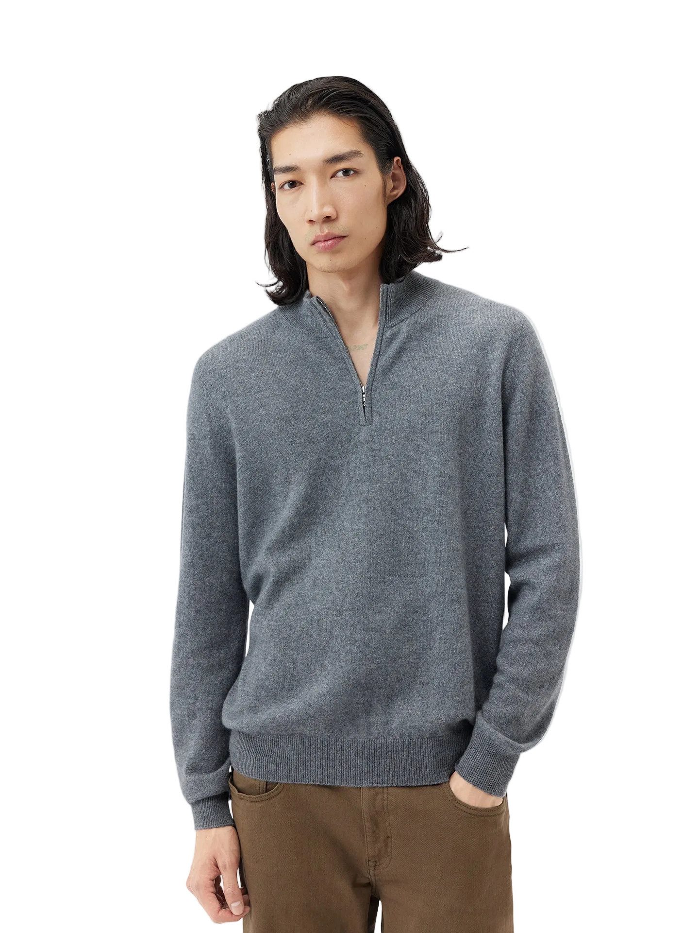 GOBI Cashmere Polokragenpullover Basic Kaschmirpullover mit Halbreißverschluss