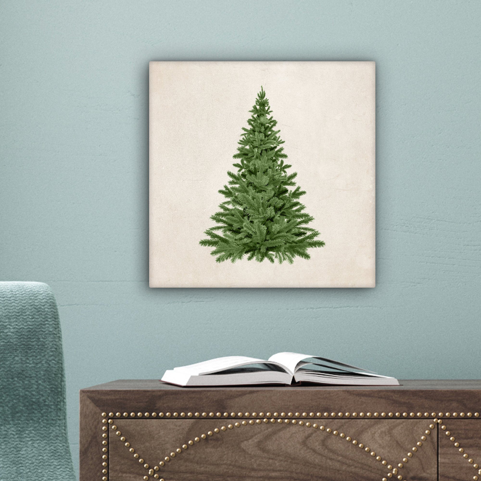 OneMillionCanvasses® Leinwandbild - Feiertage, Bilder St), Weihnachten 20x20 cm für (1 Weihnachtsbaum Grün - Wohnzimmer - Schlafzimmer, Leinwand
