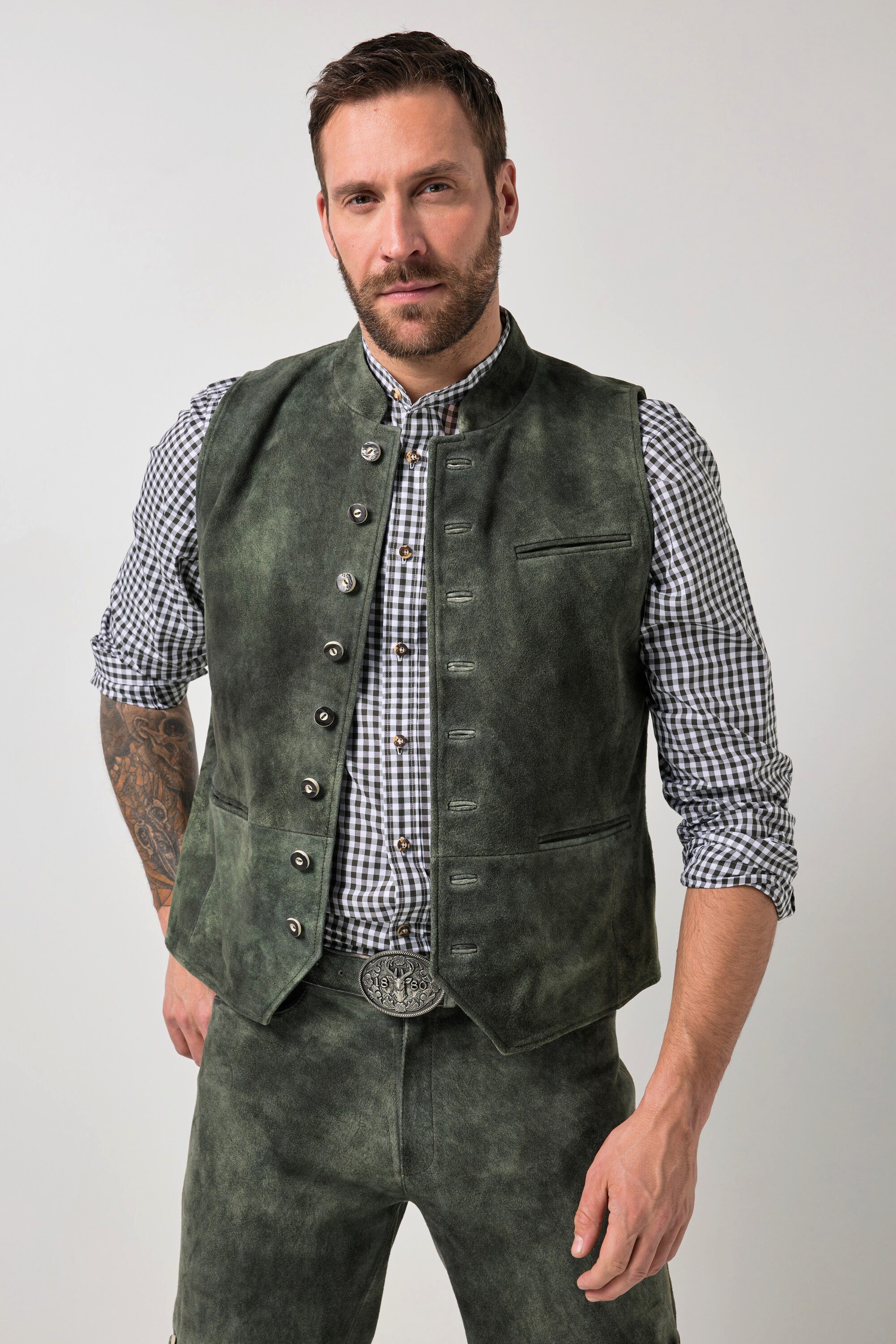 JP1880 Steppweste Leder-Weste Tracht Leder Ziegenveloursleder bis 72