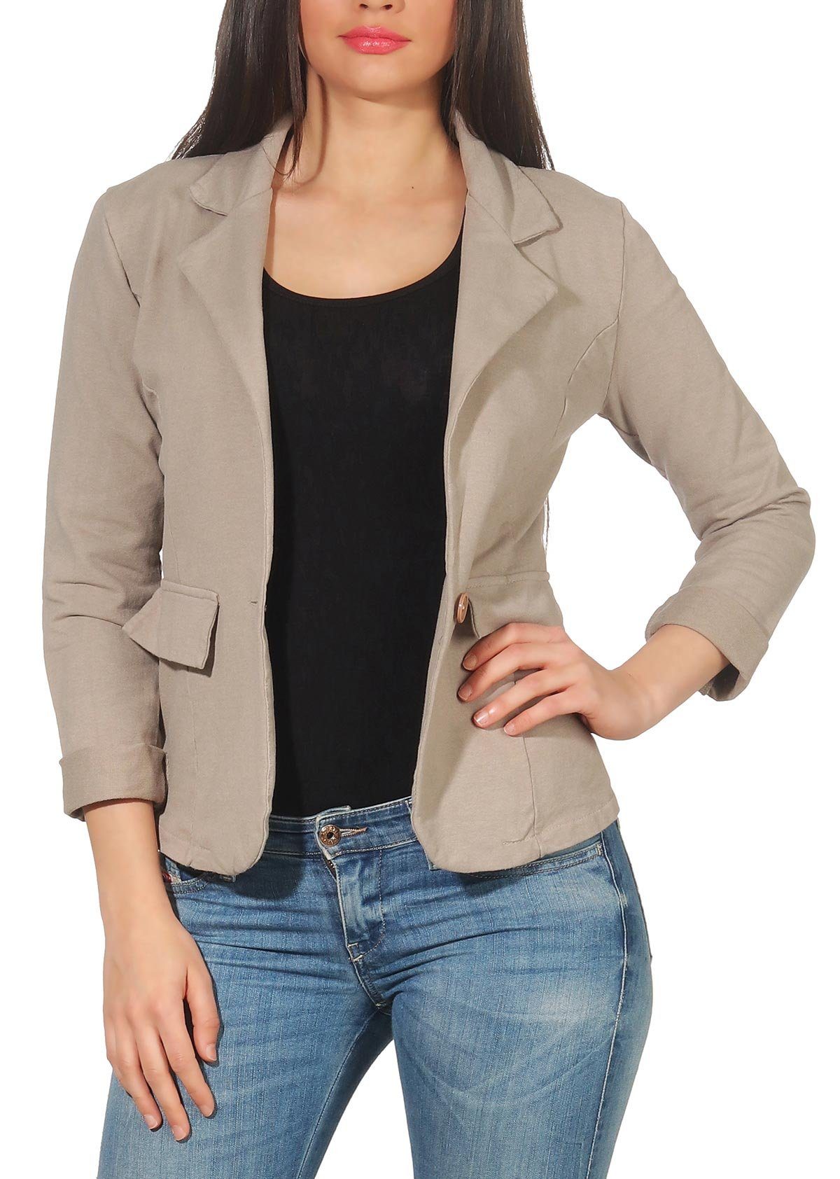 Jackenblazer malito Damen Blazer in Unifarben, Kurzjacke mit Knopf, Jersey Sakko