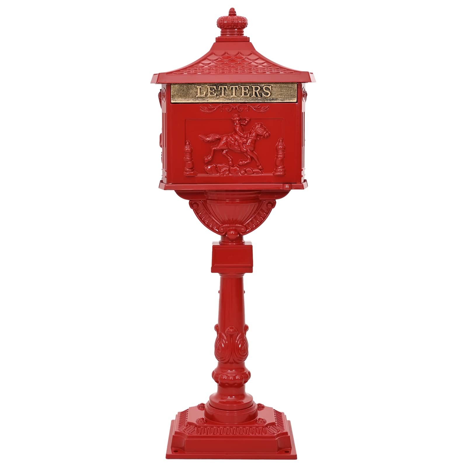 vidaXL Briefkasten Stehender Briefkasten Rot 42,5 x 29,5 x 117 cm Gussaluminium (1-St)