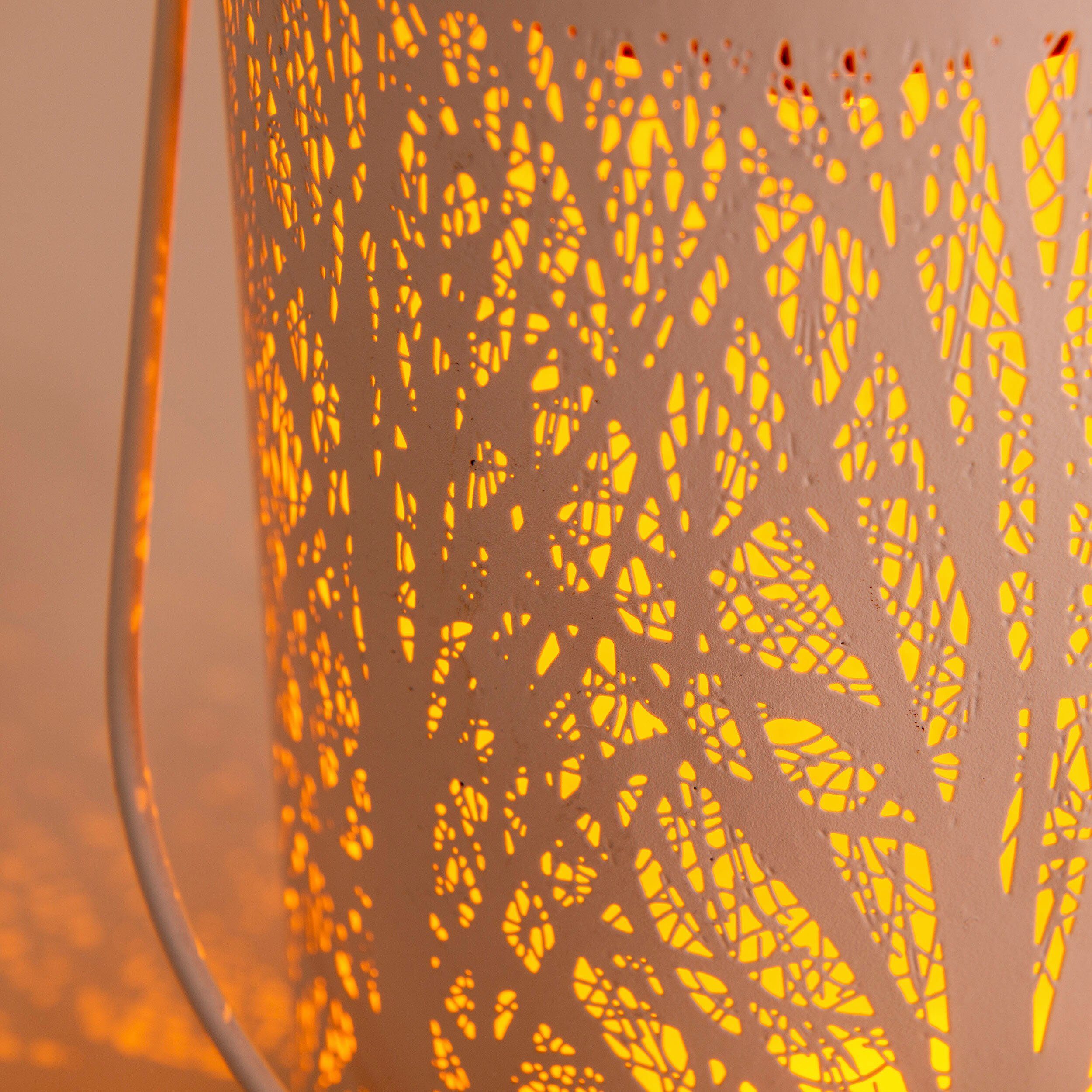 näve LED Solarleuchte Wald, LED fest integriert, Warmweiß, rund D: 12cm, H: 20cm, weiß, Waldmotiv, warmweißes Licht, Akku, Griff