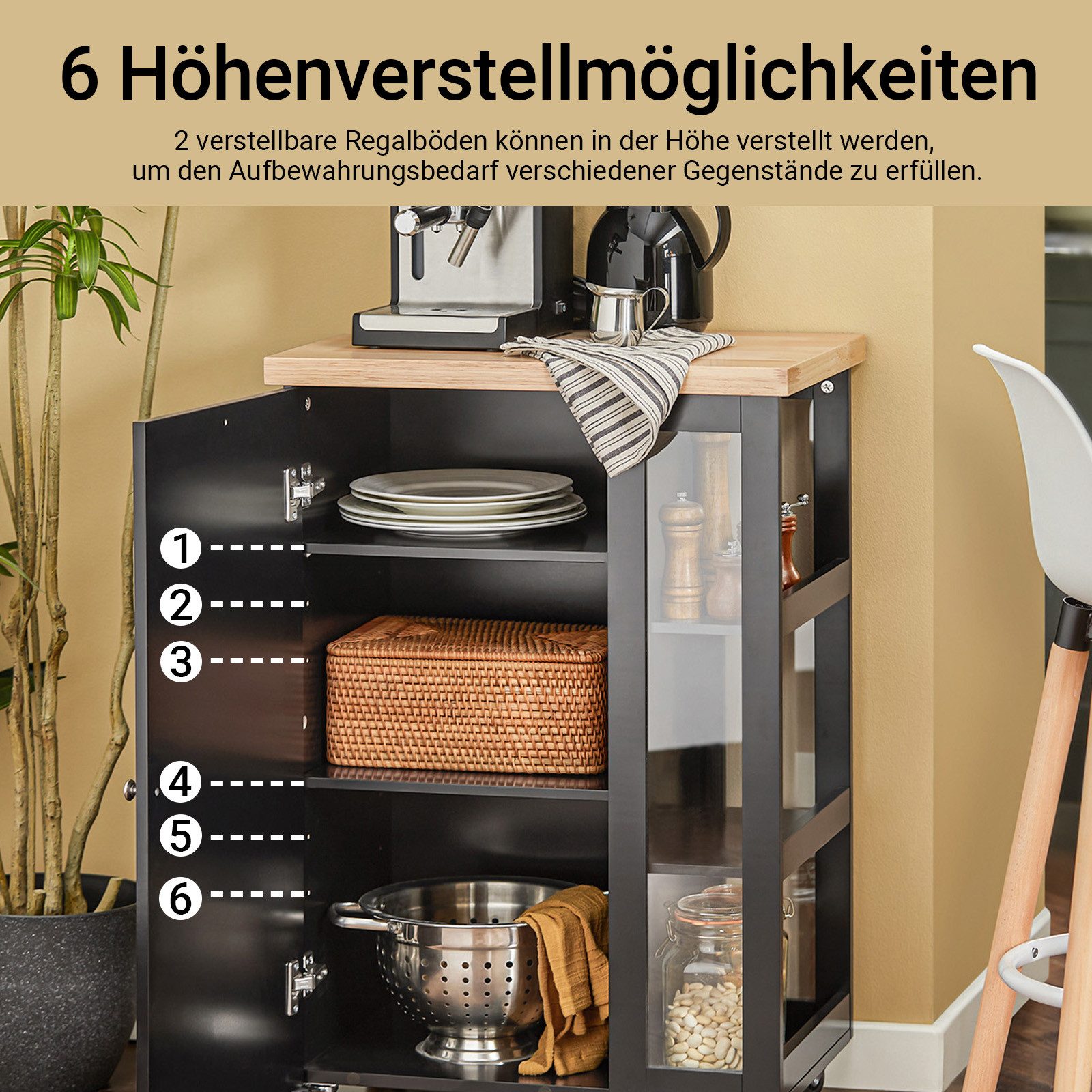 SoBuy Küchenwagen FKW75, Küchenwagen auf Rollen Küchenschrank Kücheninsel Küchentrolley, Servierwagen Beistellwagen Rollwagen, mit 3 Ablagefächern, Esszimmer – Bild 4 von 5