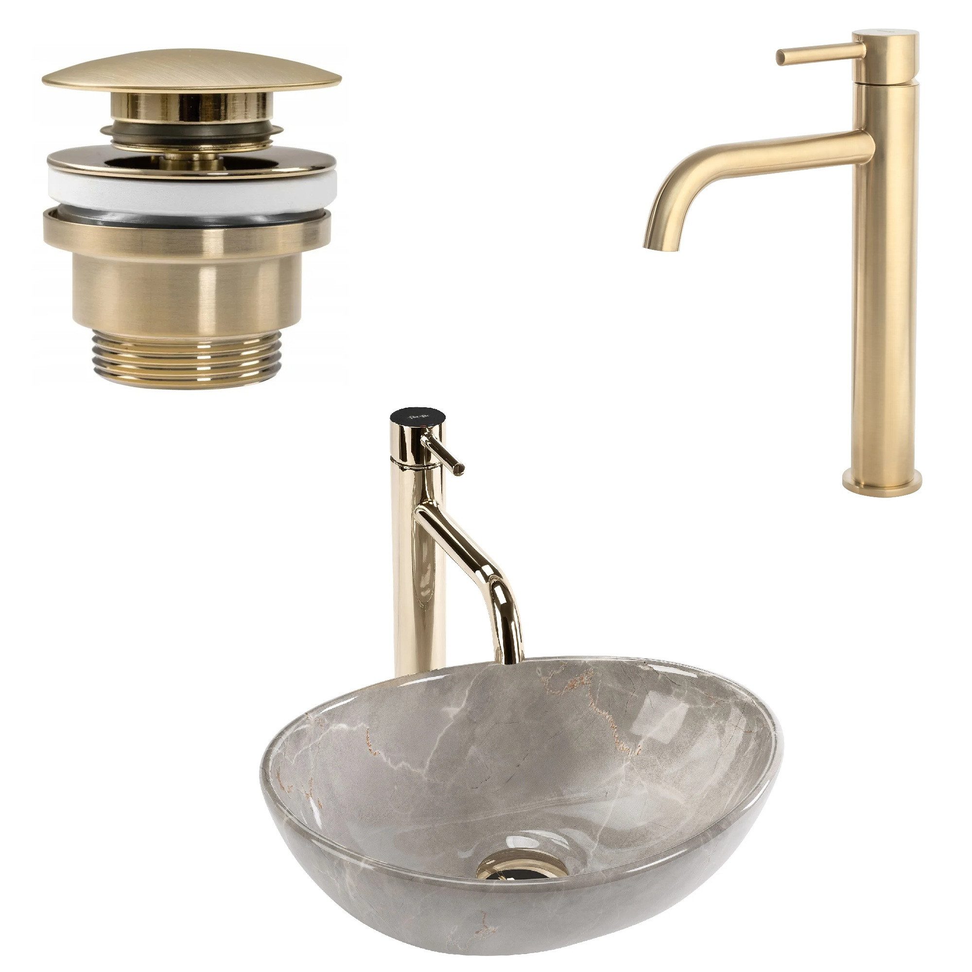 wohnwerk.idee Aufsatzwaschbecken Waschtisch Keramik Waschbecken Marmoroptik GästeWC/Gästebad Mini Beige