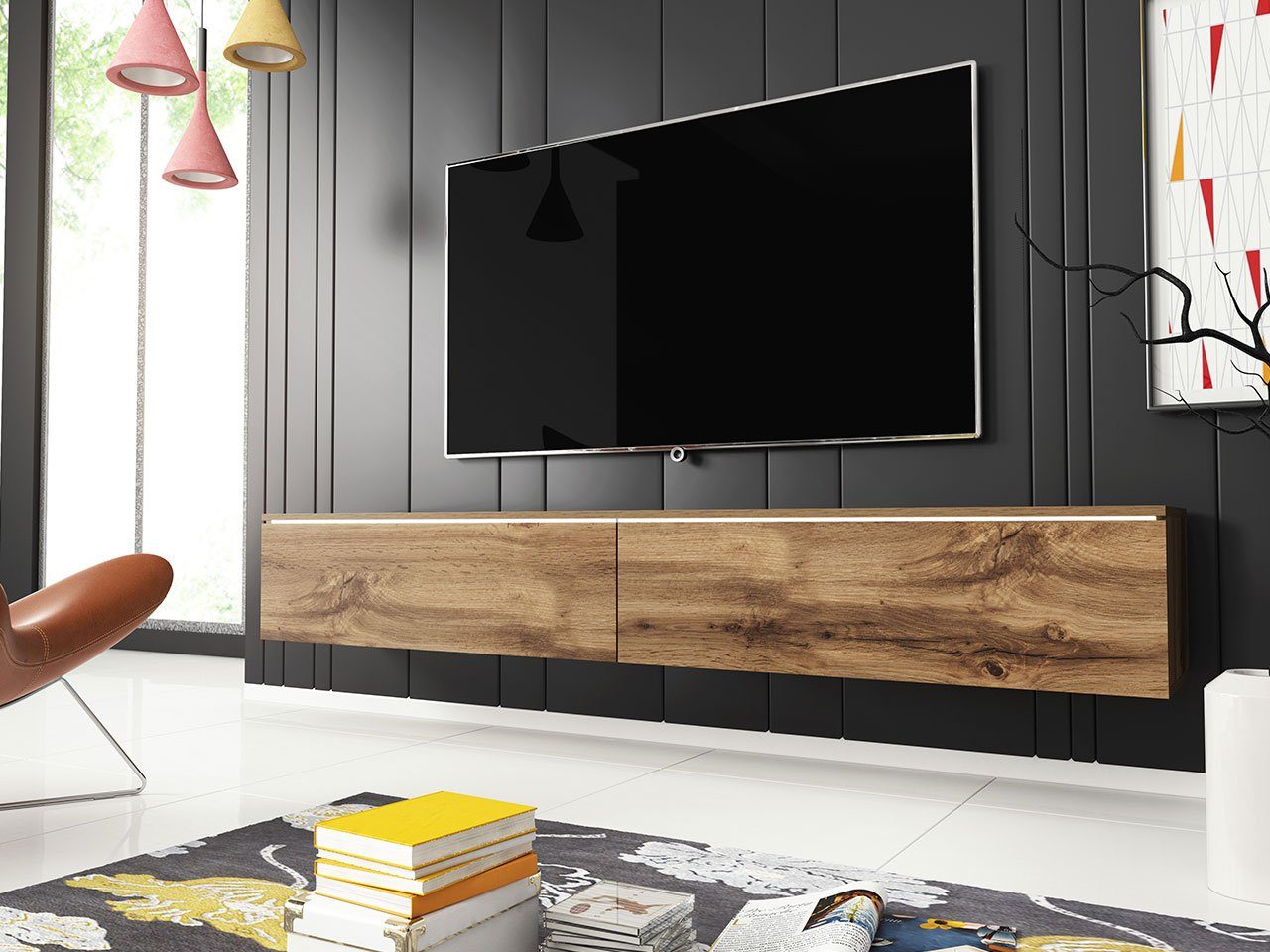 Mirjan24 TV-Schrank D180 Stilvoll TV-Tisch, 2 Türen, Modern Wohnzimmer Wotan