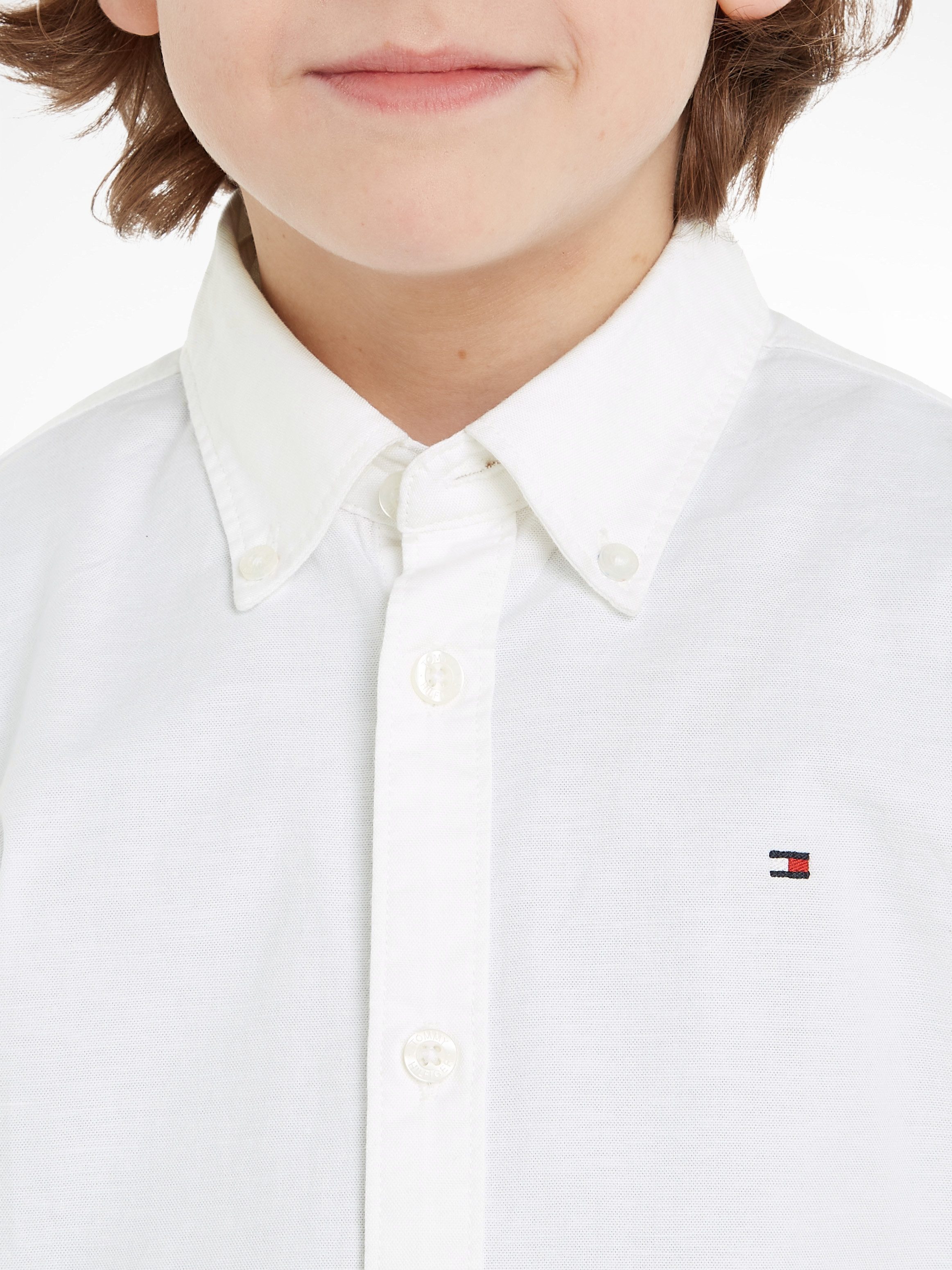 Tommy Hilfiger Langarmhemd BOYS STRETCH OXFORD SHIRT L/S Kinder bis 16 Jahre, Button-down-Kragen, Langarm, Logo-Flag