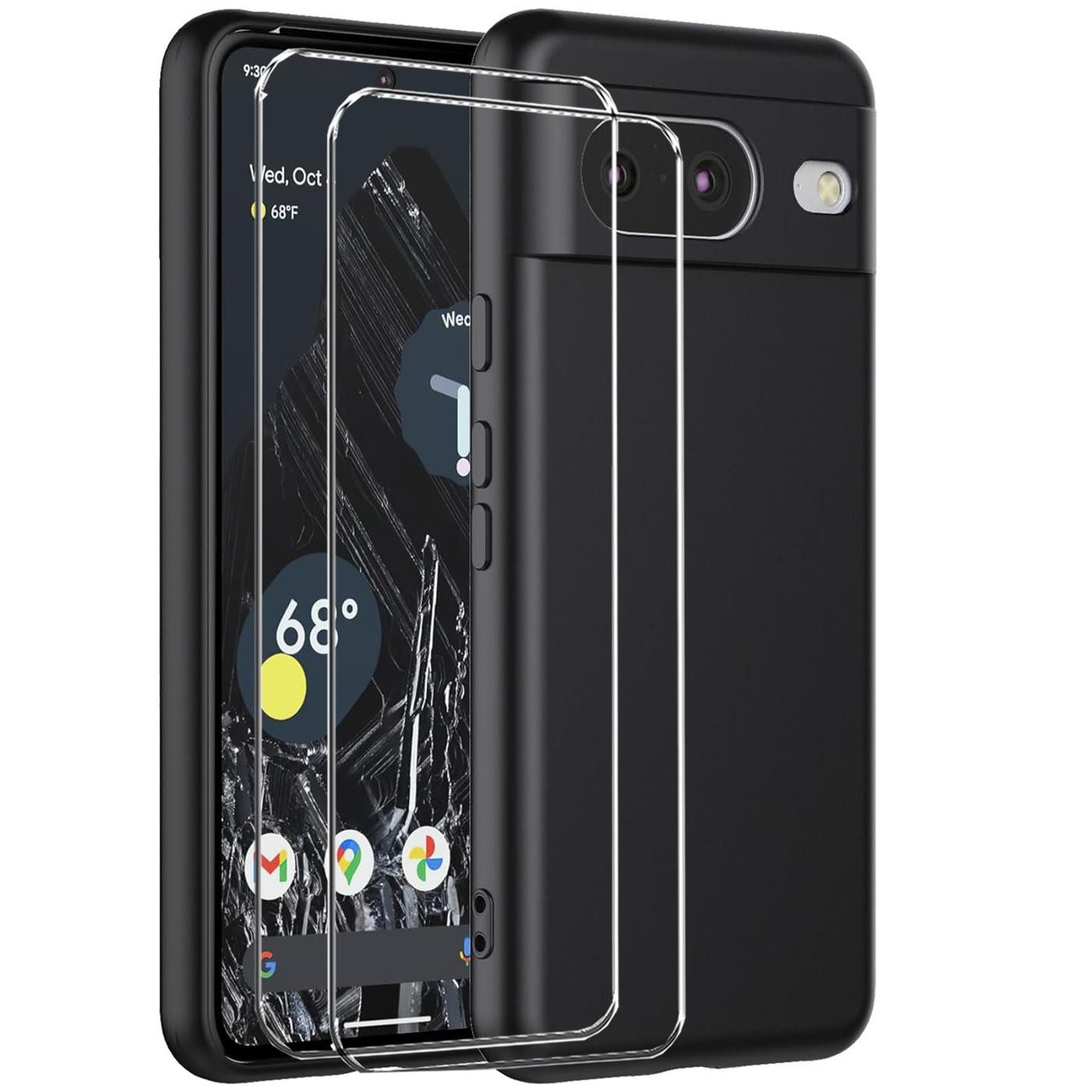 CoolGadget Handyhülle Schwarz als 2in1 Schutz Cover Set für das Google Pixel 6 6,4 Zoll, 2x 9H Glas Display Schutz Folie + 1x TPU Case Hülle für Pixel 6