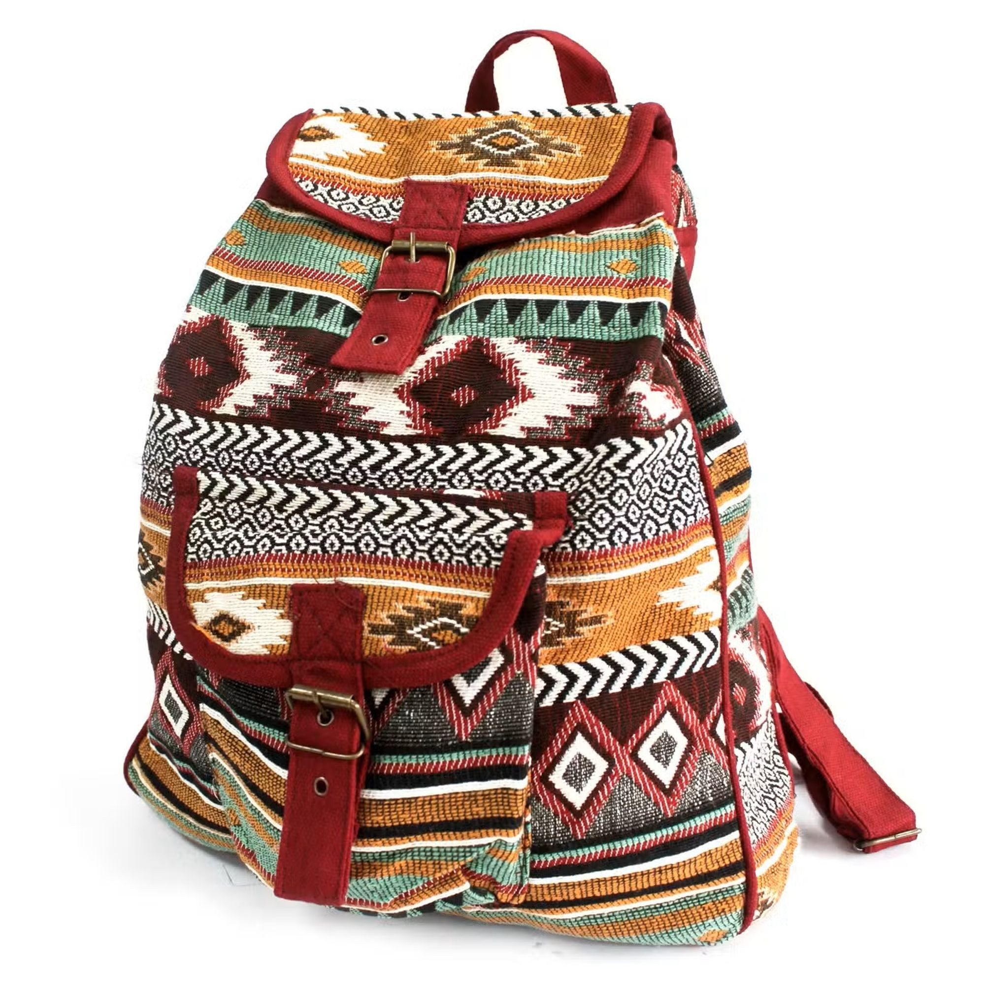 Ancient Wisdom Freizeitrucksack Rucksack Chocolate Damen Herren – für Uni Alltag Reise Outdoor, Jacquard-Stoff, Ethno-Design mit markantem Muster