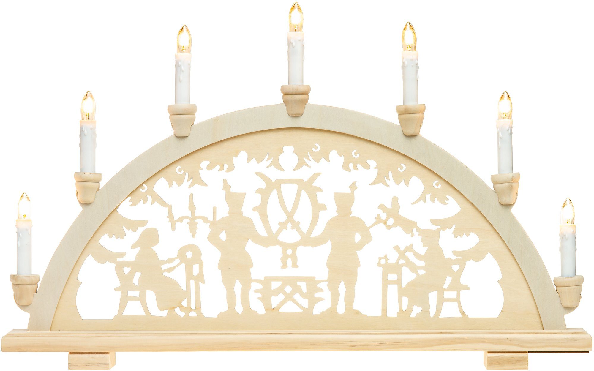 SIKORA Schwibbogen LB33-7 Lichterbogen Motiv Bergmann mit 7 elektrischen Kerzen B:57cm, Innen Deko mit LED Beleuchtung und klassischem Weihnachtsmotiv