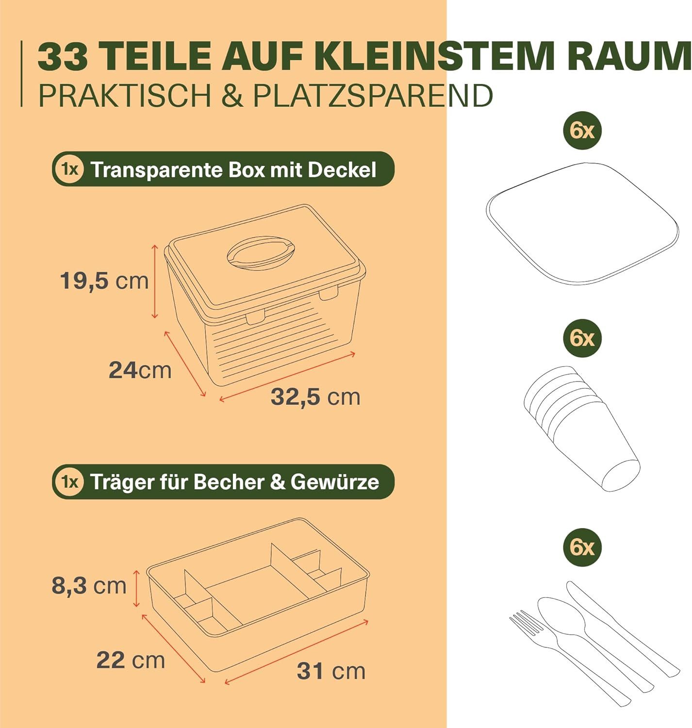 Viwares Picknickkorb Picknick Geschirrset für 6 Personen – 33-teiliges Camping Set (33 St)