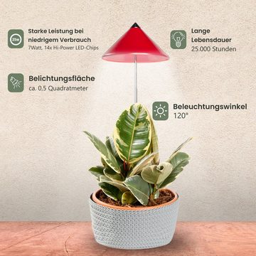 PARUS Pflanzenlampe Indoor plants, Leuchtmittel für Pflanzen, Teleskopstab 1m, Parus by Venso SUNLiTE 7W LED Vollspektrum Pflanzenlampe Rot, Indoor P