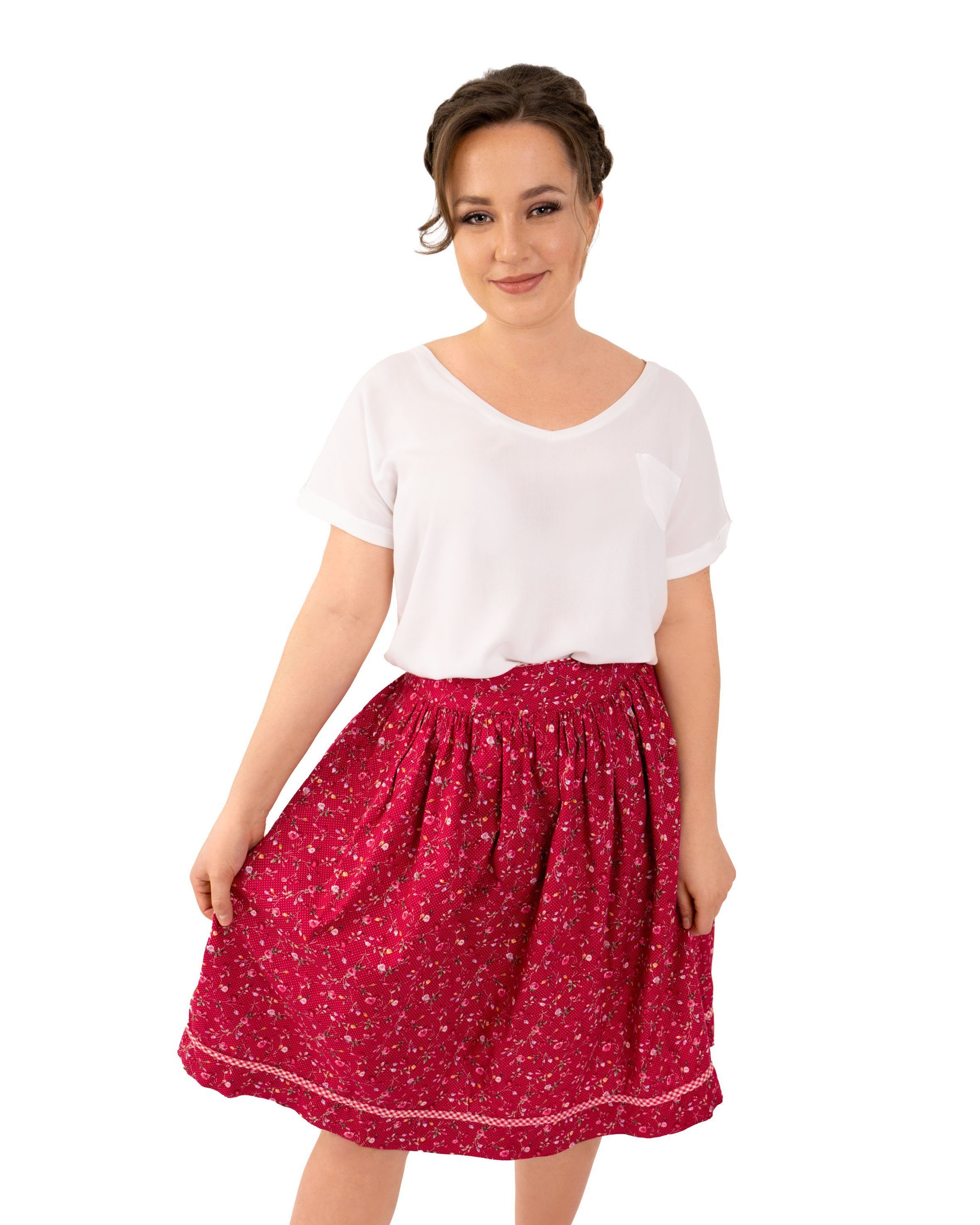 Ramona Lippert Trachtenrock Karin geblümt Faltenrock rot Rocklänge 63,5 cm günstig online kaufen