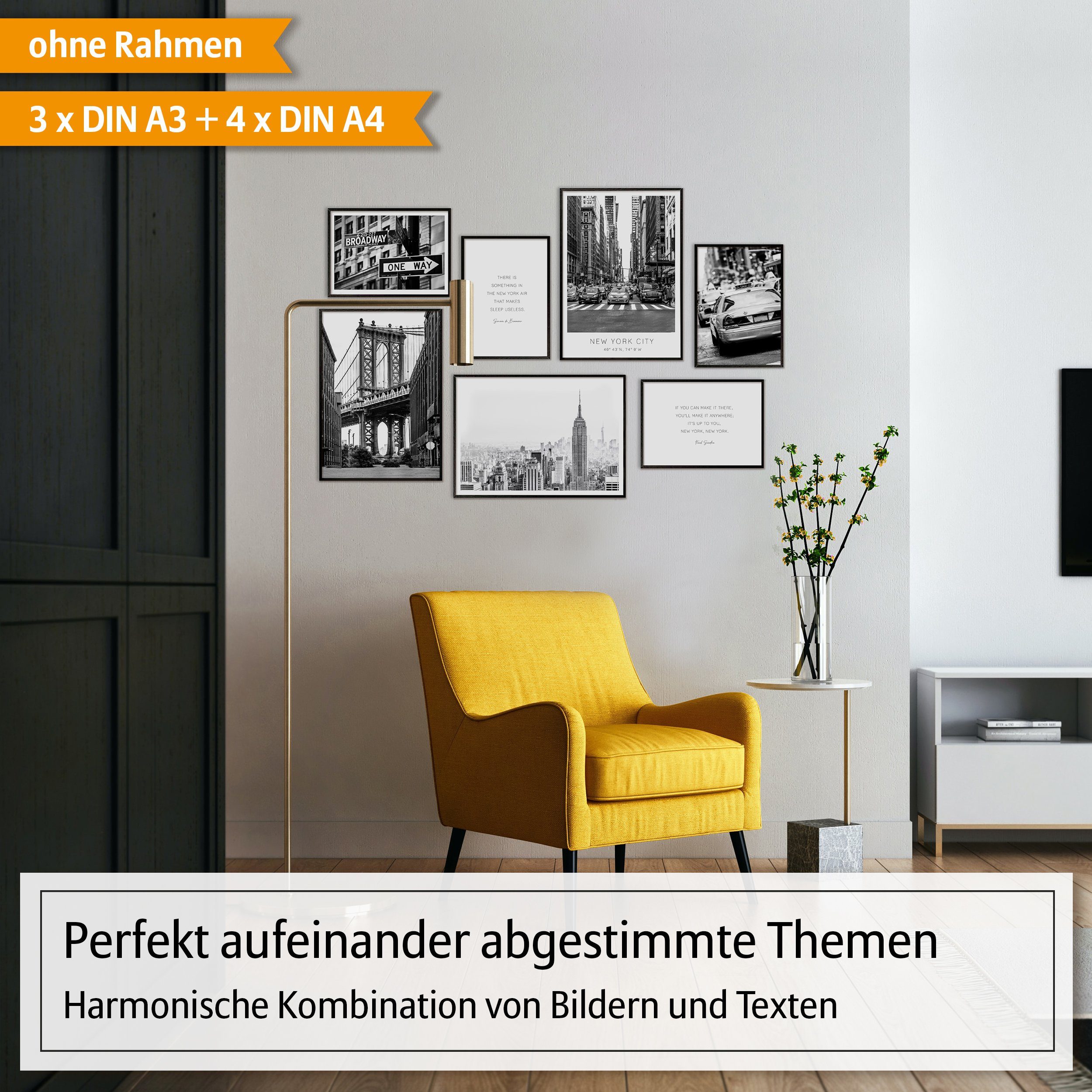Hyggelig Home Poster New York, Premium Poster Set OHNE & MIT Rahmen - Wandb günstig online kaufen