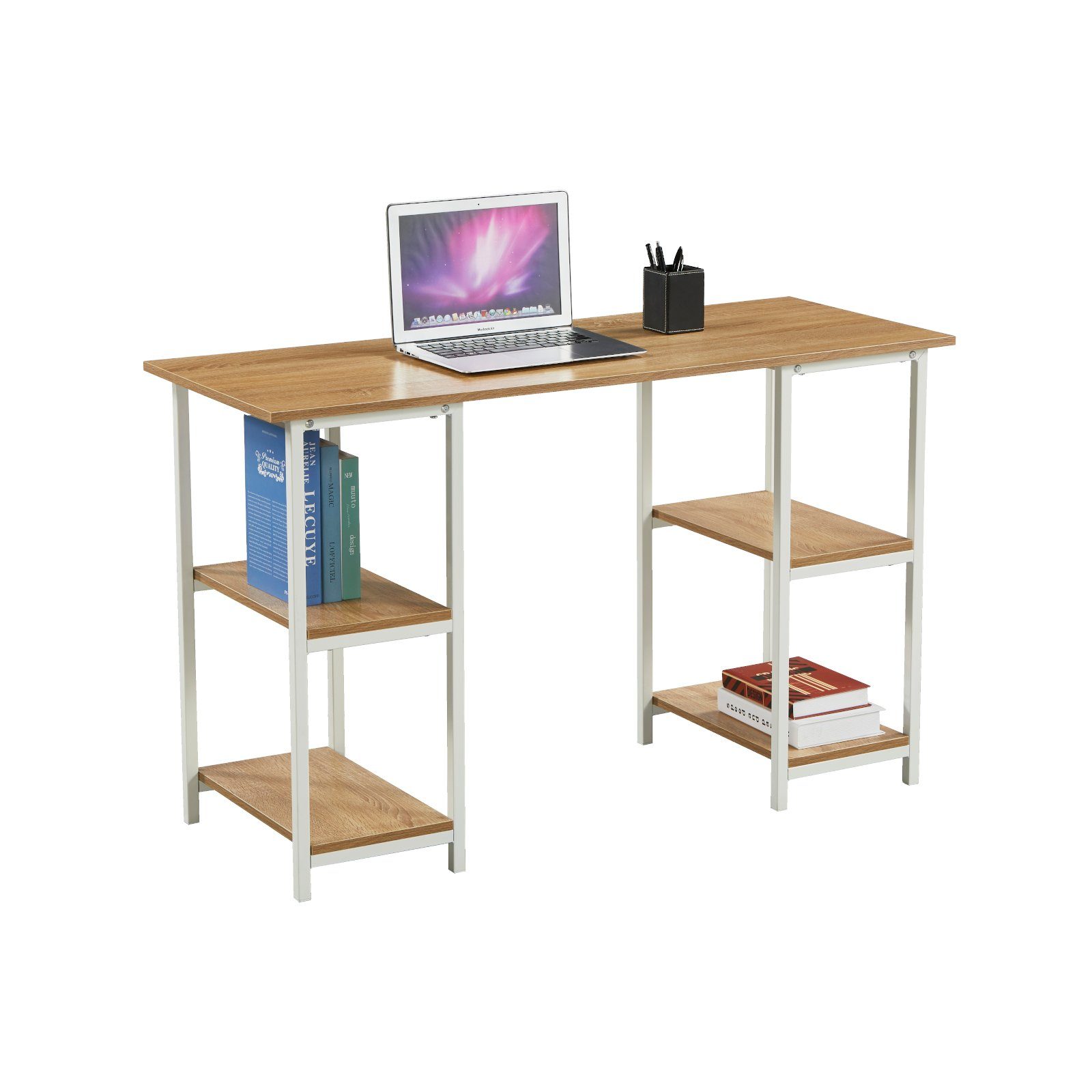 SVITA Schreibtisch STUDIO (1-St., 1 Tisch), Schreibtisch, Schreibtisch mit Fächer, Ablage, Skandinavisch Hellbraun | Weiß | Hellbraun