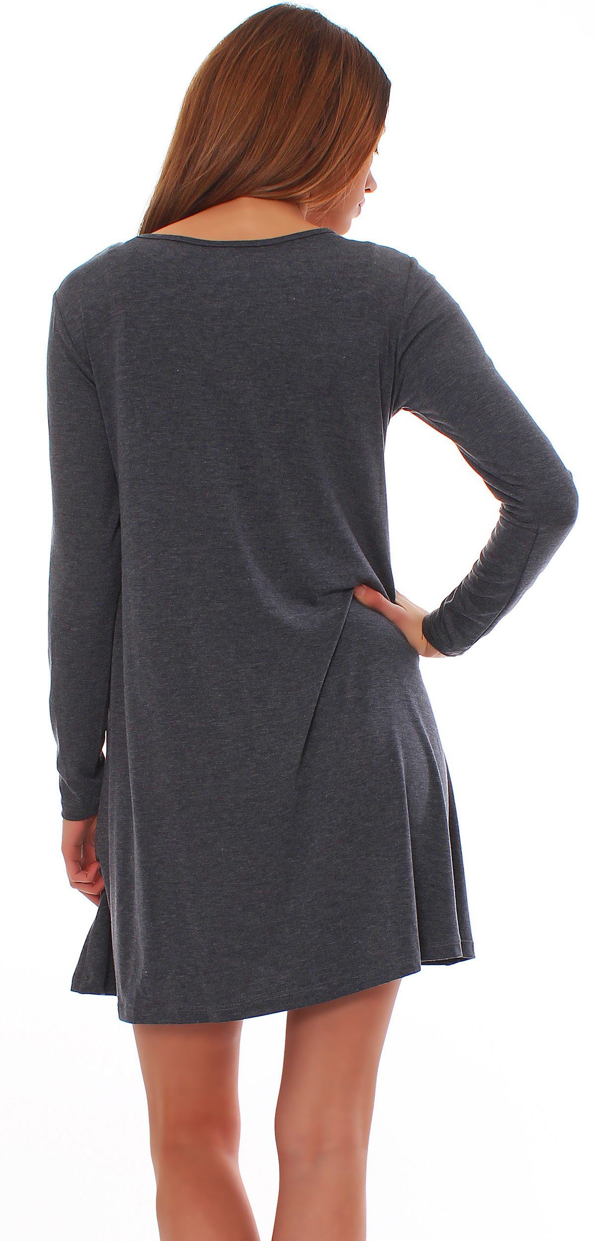 A-Linien-Kleid Graphit_Lang Minikleid mit Tunika 6514 Longshirt Taschen Tunika Pulli Mississhop Kleid