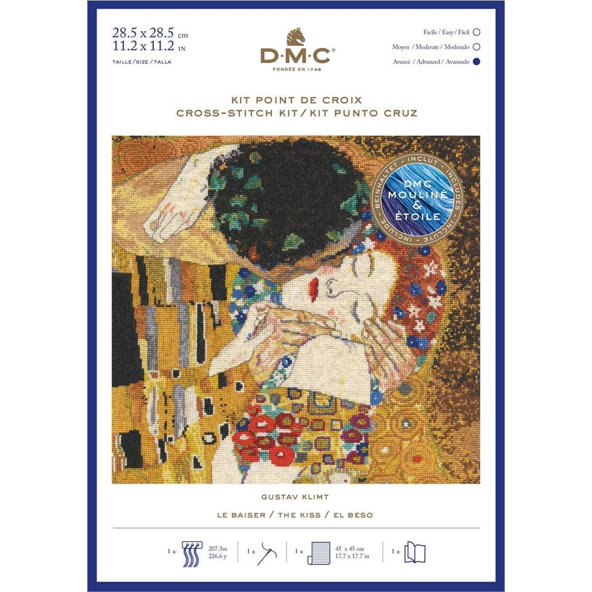 Kreativset DMC Kreuzstich-Set "Kiss" nach Gustav Klimt, 28,5x28,5cm, Zählmuster