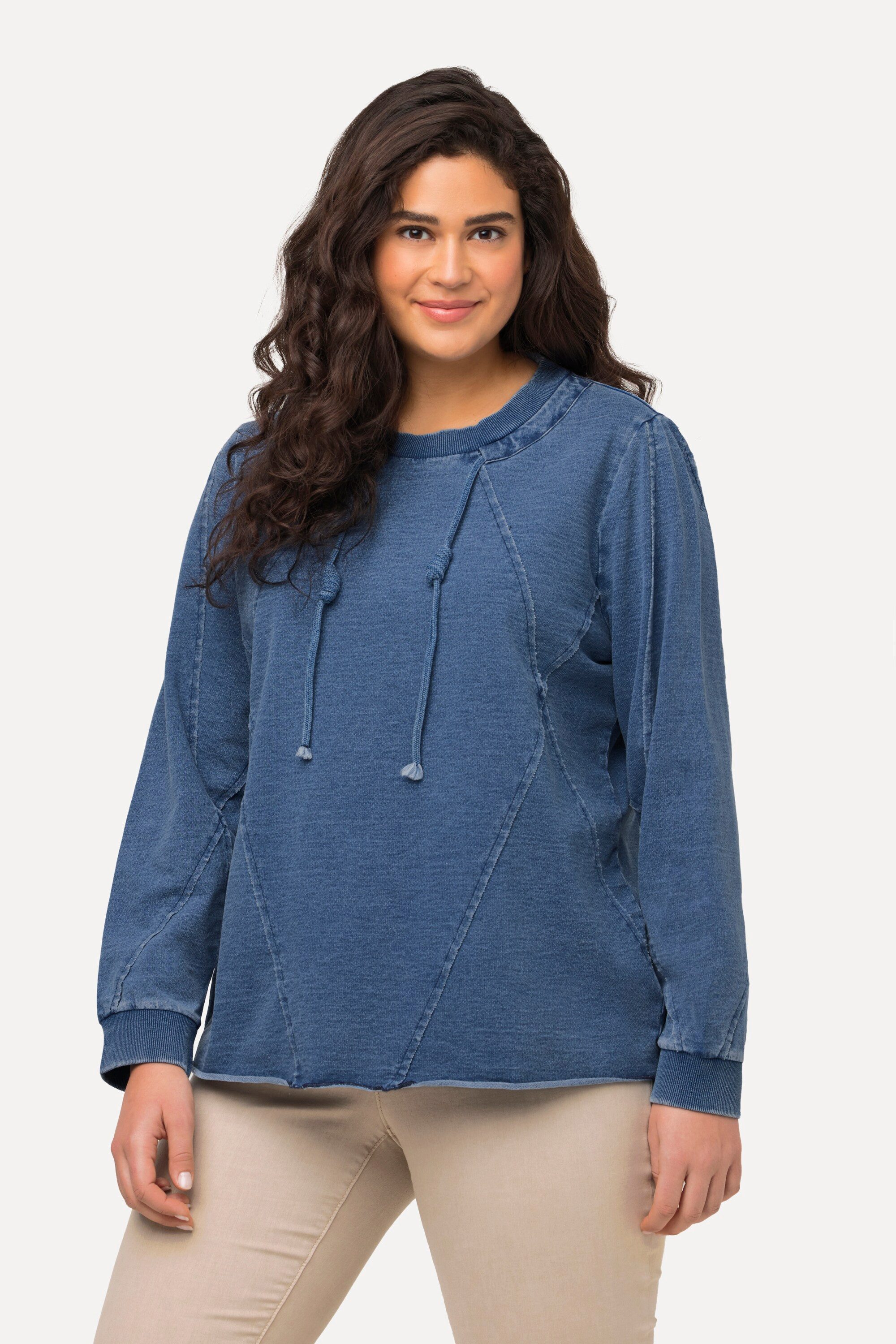 Ulla Popken Sweatshirt Sweatshirt Schmucknähte offenkantig Rundhals günstig online kaufen