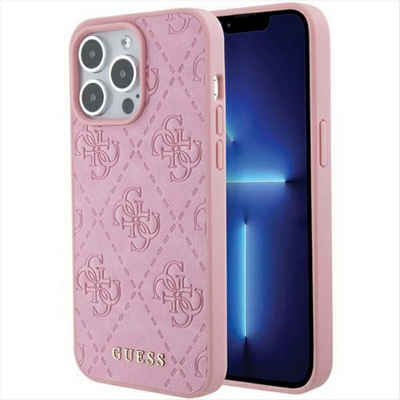 Guess Smartphone-Hülle Guess Apple iPhone 15 Pro Schutzhülle Cover Leather 4G Stamped Pink