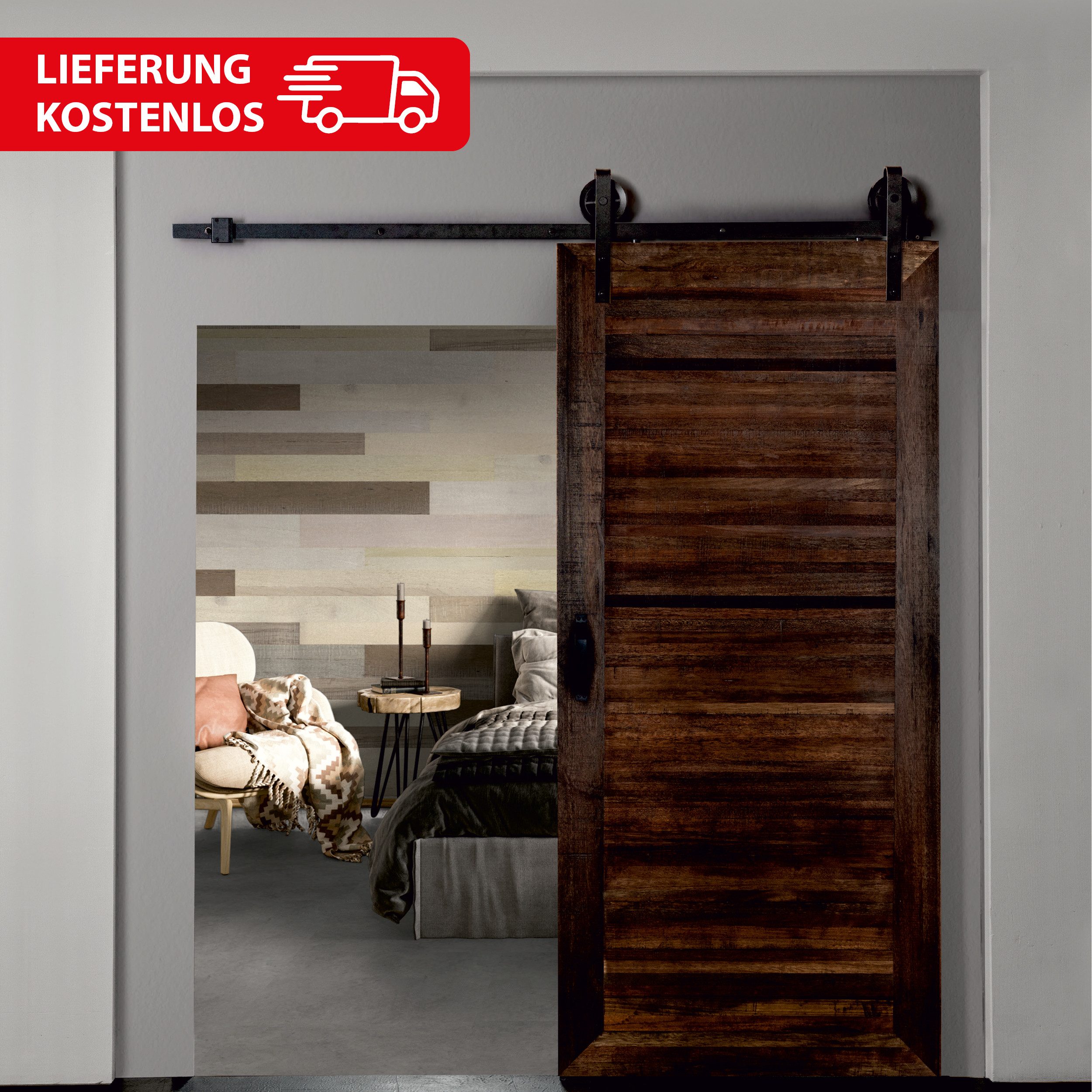INDO Schiebetür Premium Holzschiebetür Scheunentor, 100x215 günstig online kaufen