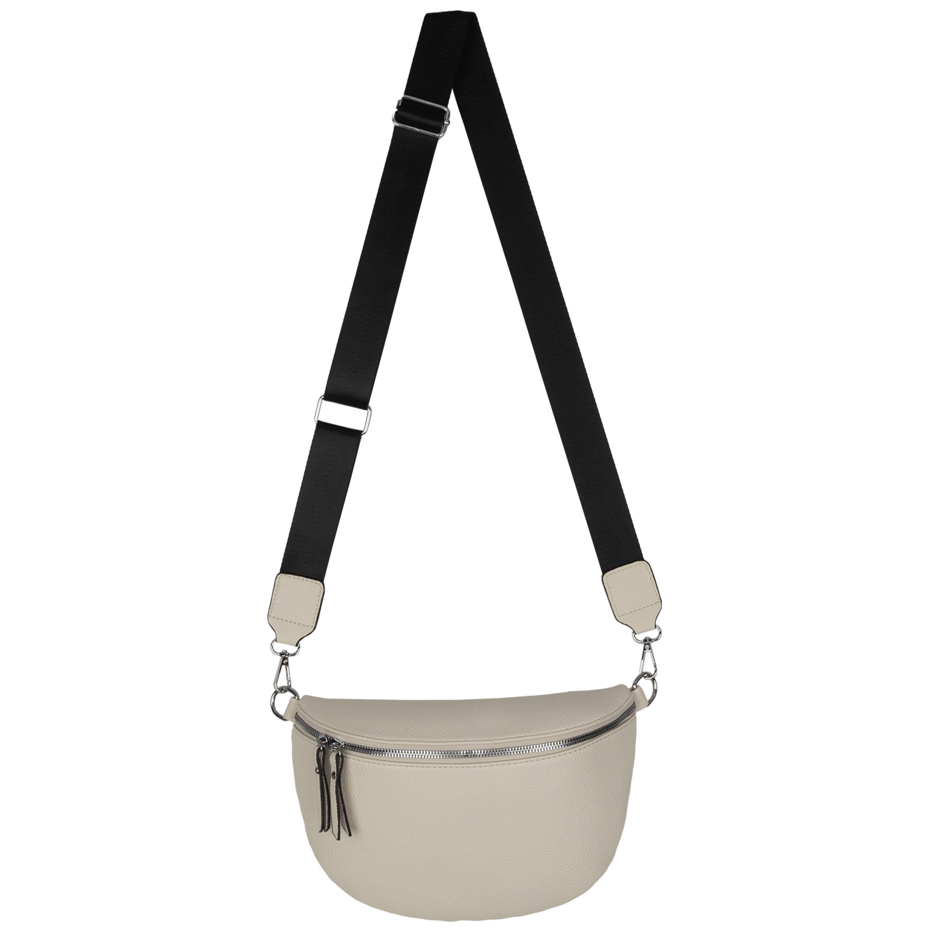 EAAKIE Gürteltasche Bauchtasche XL Umhängetasche Crossbody-Bag Hüfttasche Kunstleder Italy, als Schultertasche, CrossOver, Umhängetasche tragbar BEIGE