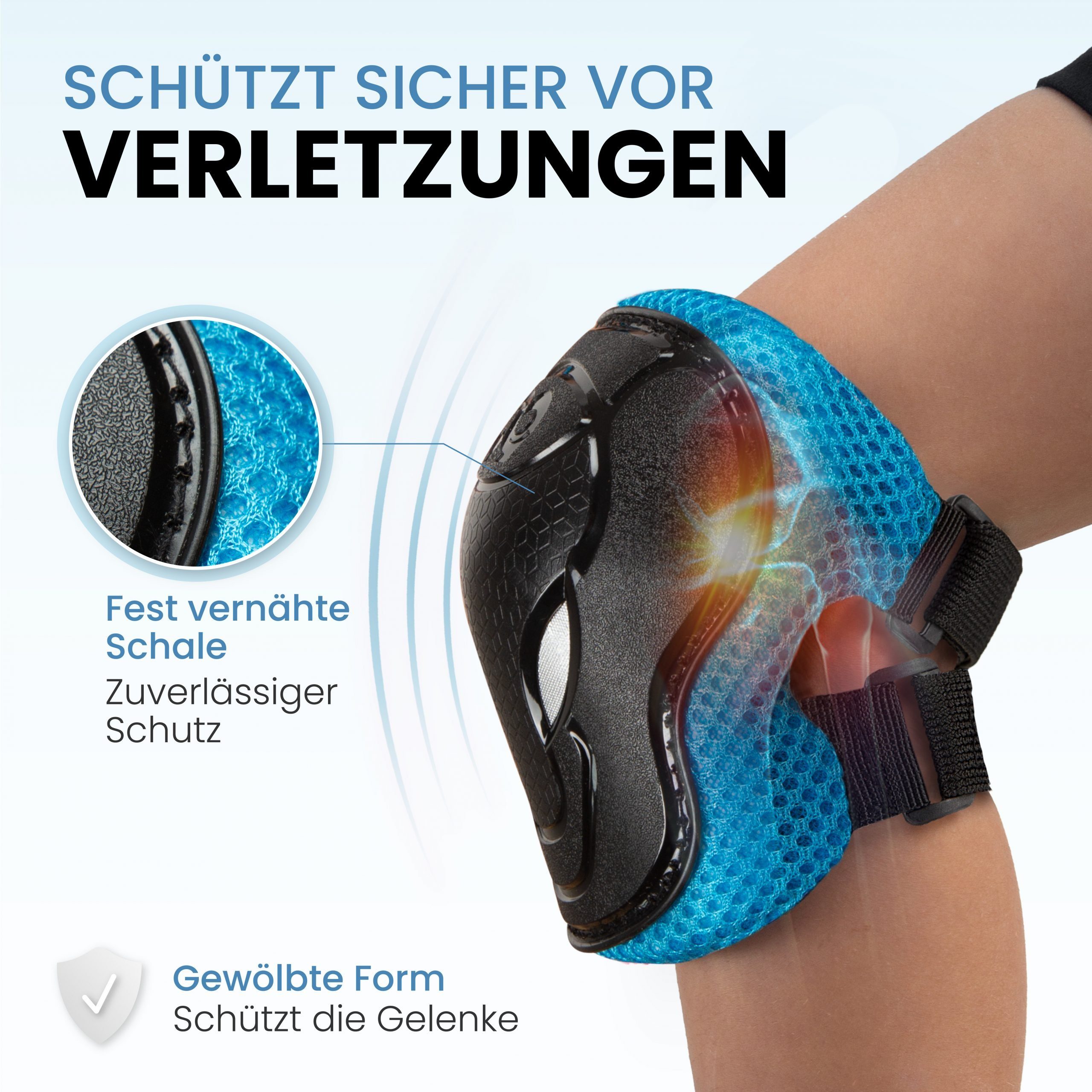 99FLIPS Protektoren-Set Inliner Schoner Kinder Protektoren Schützer Set mit Knieschoner (Skateboard Schutzausrüstung Geschenke für Kinder, 6-tlg., Knieschützer  – Bild 3 von 5