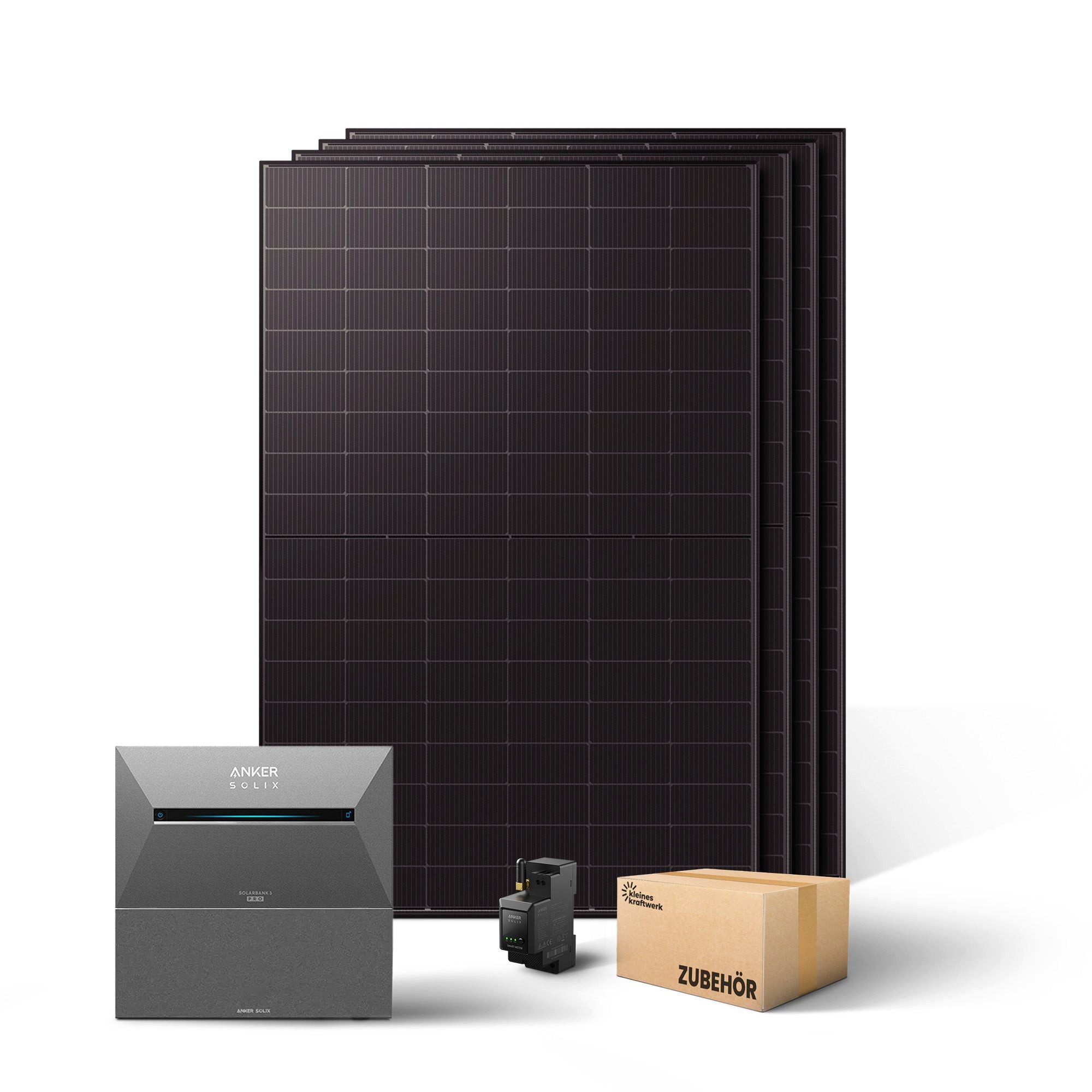 Kleines Kraftwerk Balkonkraftwerk, 2000 W, Monokristallin, (ohne Halterung, Solaranlage Komplettset mit Speicher), 4 x 500W, Anker Solarbank 3 Pro, Wechselrichter