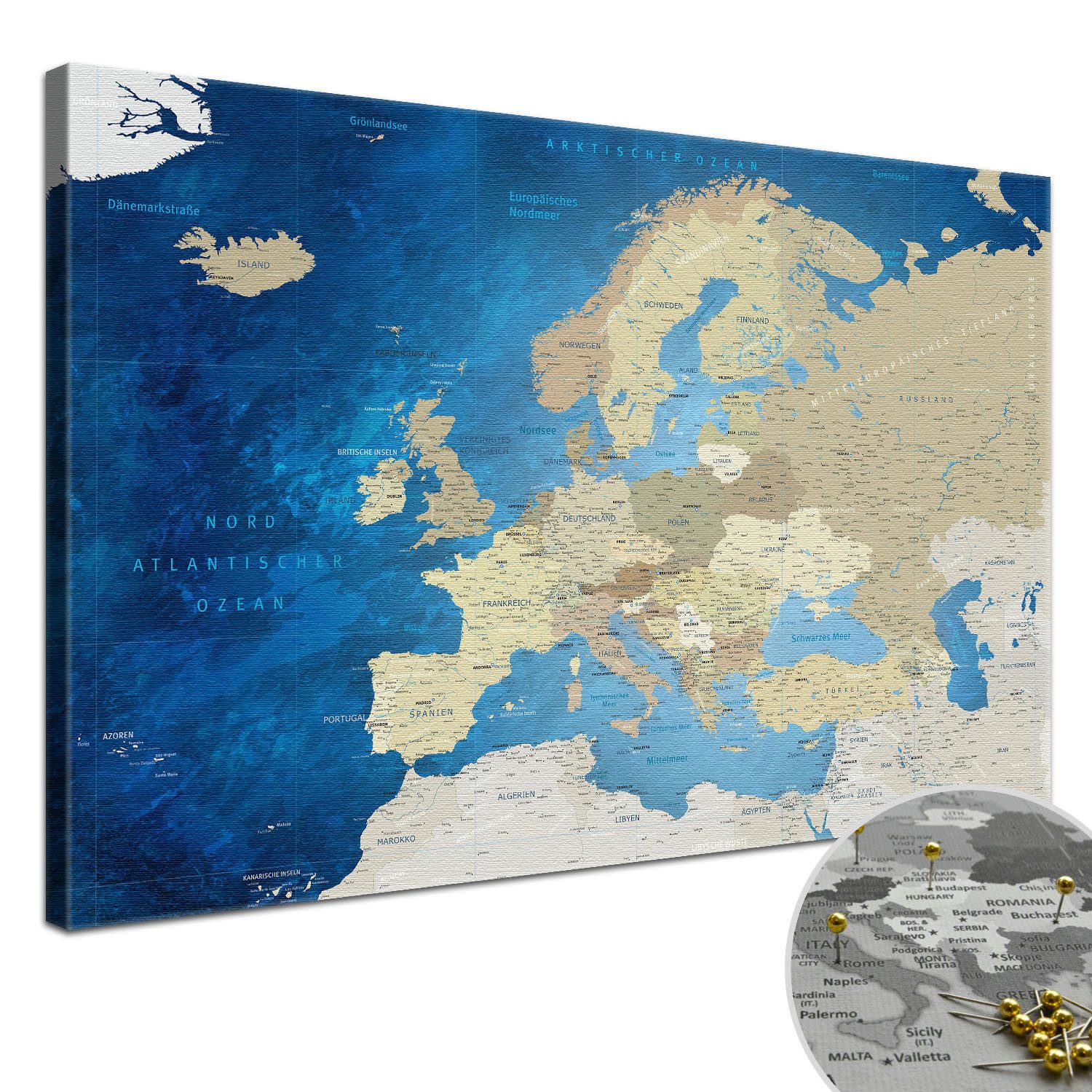 LANA KK Leinwandbild Europakarte Pinnwand zum günstig online kaufen