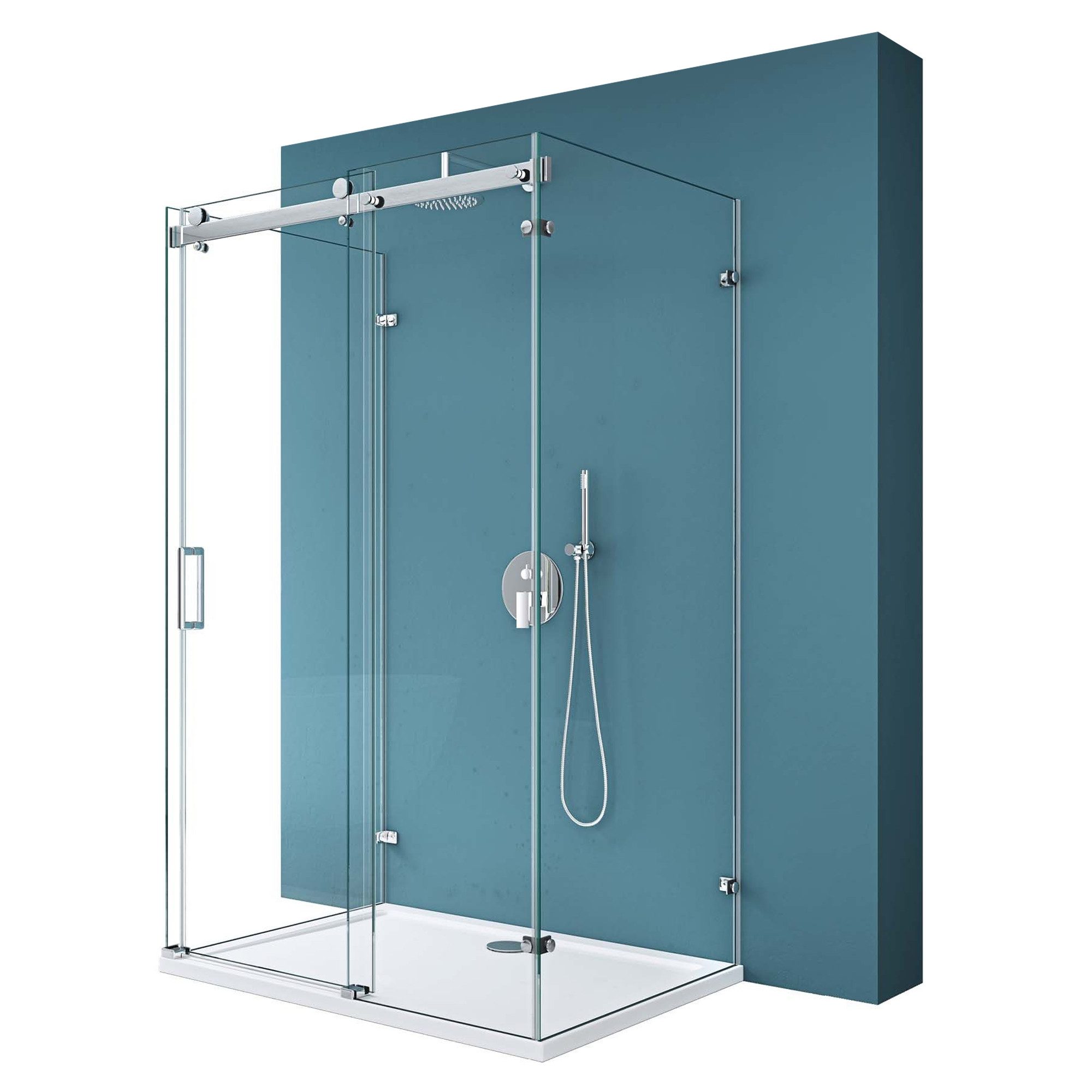 Mai & Mai Komplettdusche Duschkabine U-FORM Duschabtrennung 8mm ESG Glas Nano H:195cm R17-2UK, BxT: 100x75 cm, Einscheibensicherheitsglas, ebenerdiger Einbau möglich