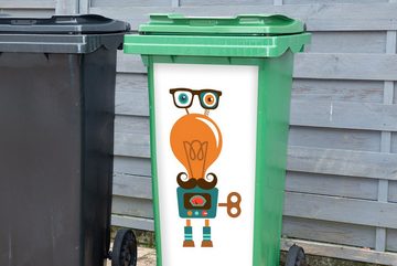 MuchoWow Wandsticker Roboter - Brille - Schnauzbart - Kinder - Jungen (1 St), Mülleimer-aufkleber, Mülltonne, Sticker, Container, Abfalbehälter