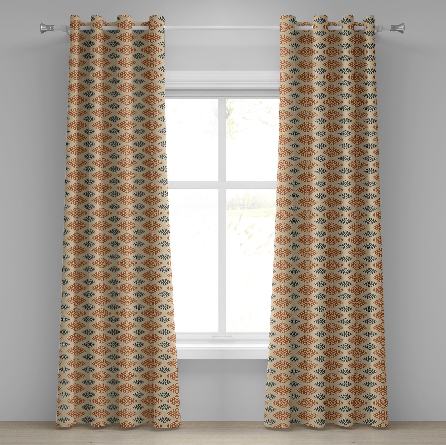 Gardine Dekorative 2-Panel-Fenstervorhänge für Schlafzimmer Wohnzimmer, Abakuhaus, Sambia Folk Retro Style