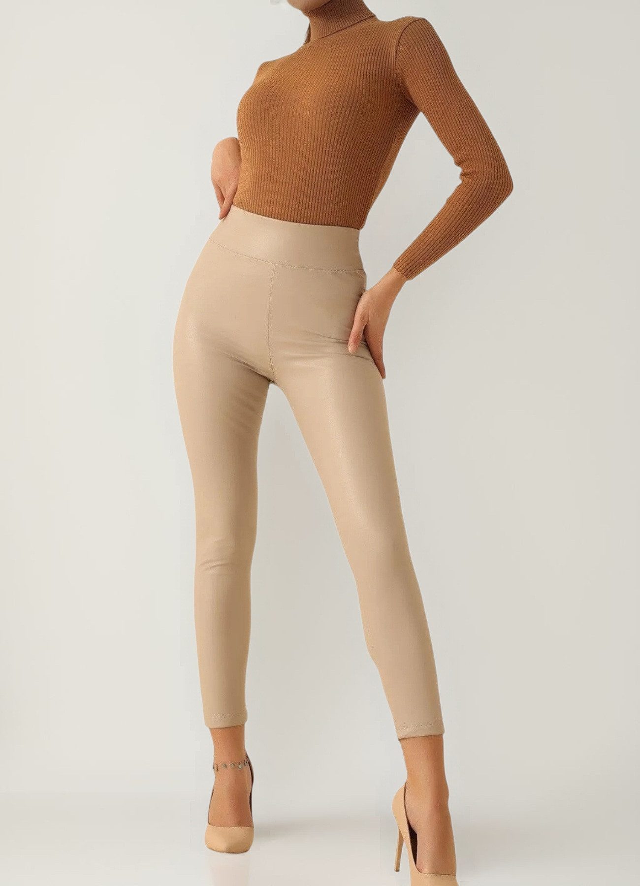 fashionshowcase Highwaist Leggings Highwaist Leggings Damen Kunstlederleggings Thermo Fleece-Futter für zusätzliche Wärme