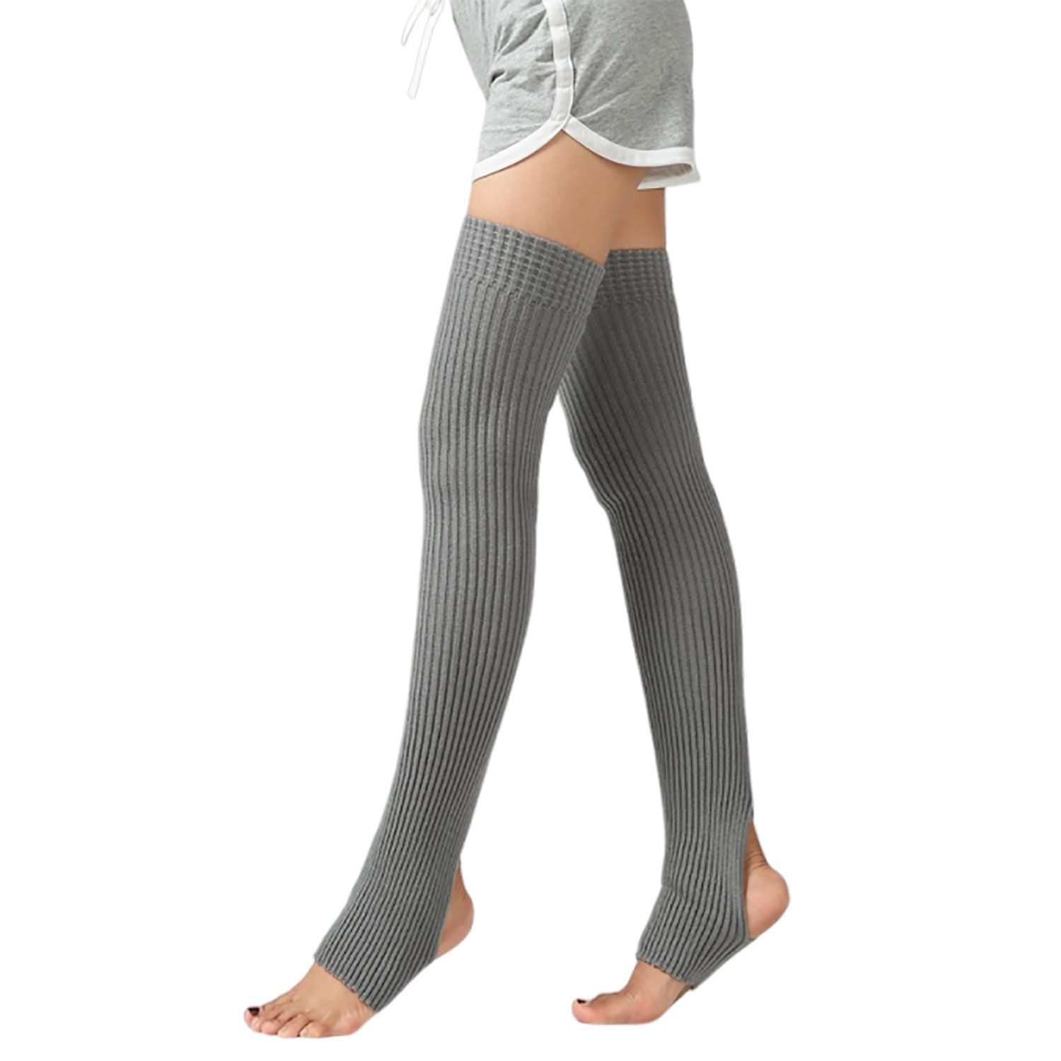 Refttenw Beinstulpen Beinstrümpfe mit Fersenloch Winter gestrickt Kniestrumpf 75cm Overknees Strümpfe