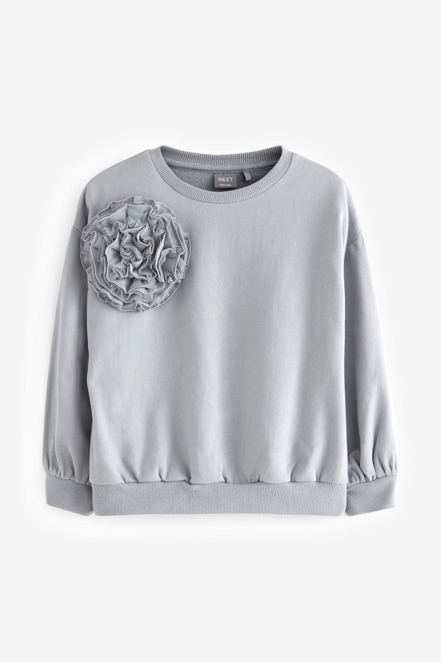 Sweatshirt mit Ansteckblume Floral (1-tlg) Sweatshirt Grey Next