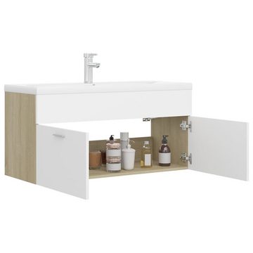vidaXL Waschtisch Waschbeckenunterschrank mit Einbaubecken Weiß und Sonoma-Eiche 100 cm