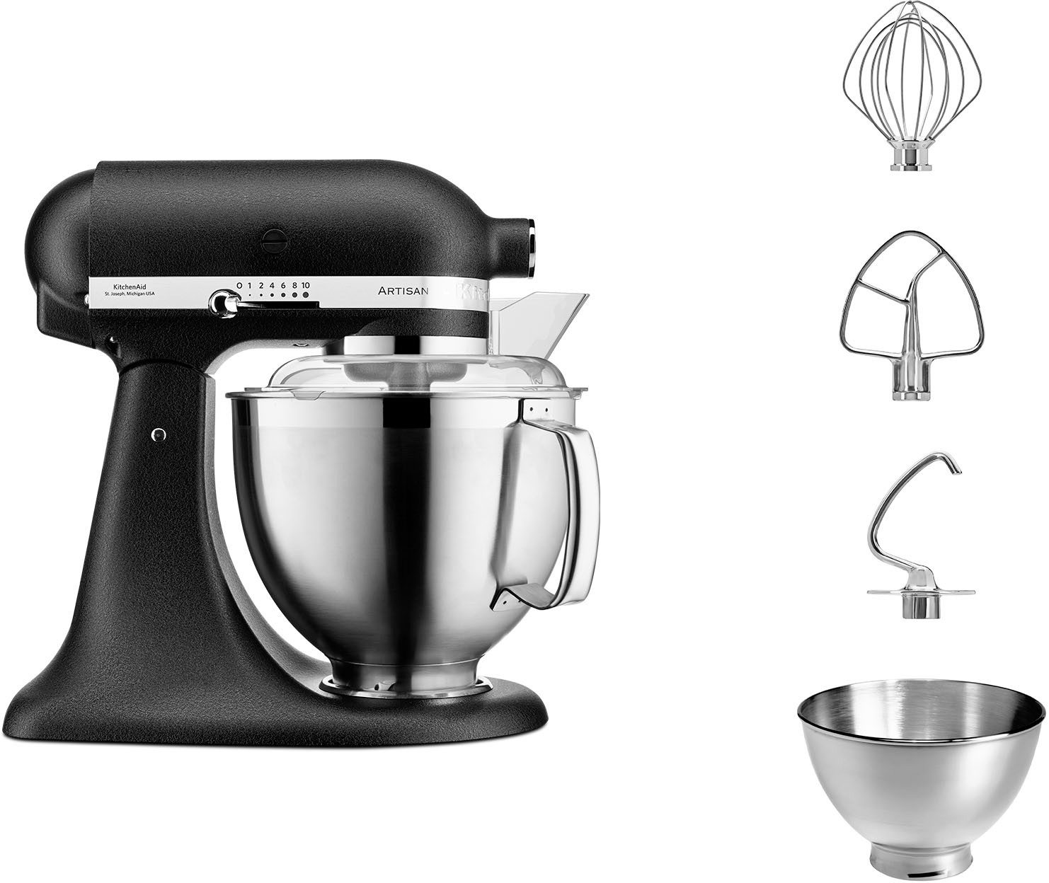 KitchenAid Küchenmaschine Artisan 5KSM185PSEBK Gusseisen schwarz, 300 W, 4,8 l Schüssel