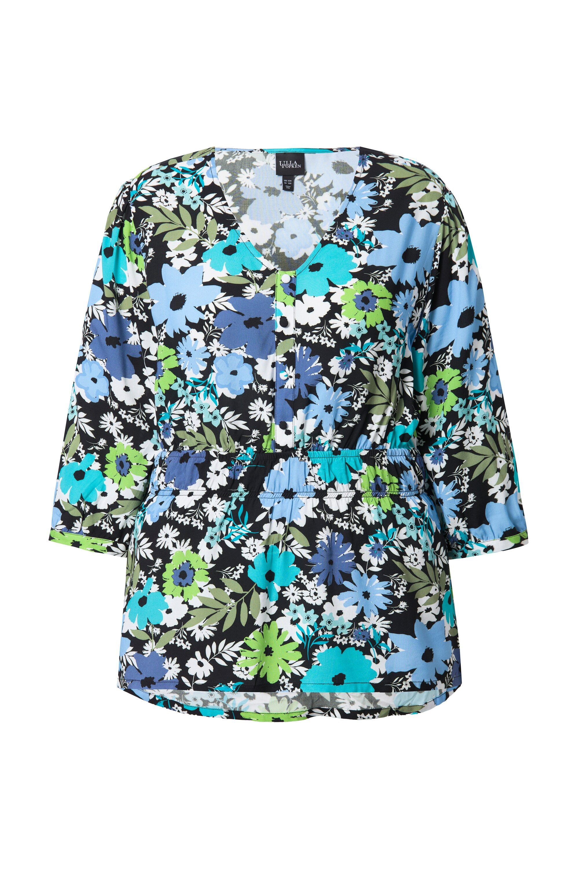 Ulla Popken Longbluse Bluse Blüten A-Linie V-Ausschnitt 3/4-Arm günstig online kaufen
